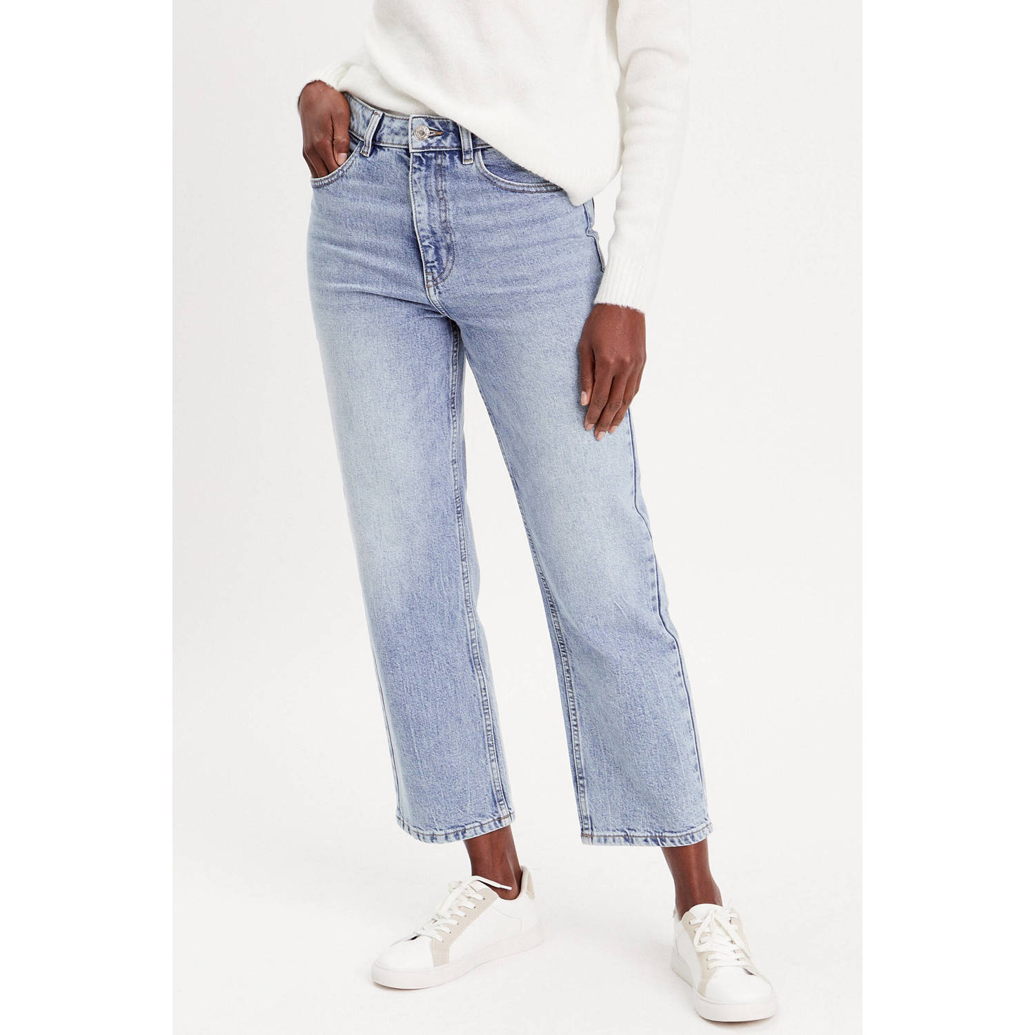 Cache cropped high waist straight leg jeans light blue