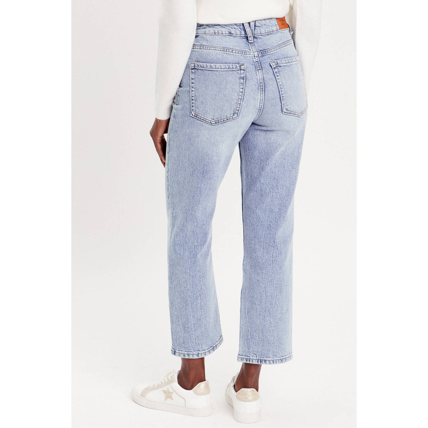 Cache cropped high waist straight leg jeans light blue