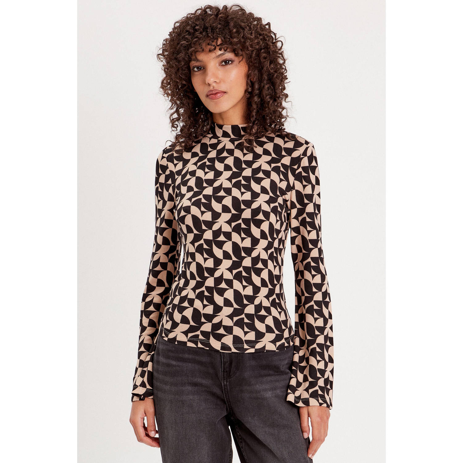Cache top met grafische print zwart bruin