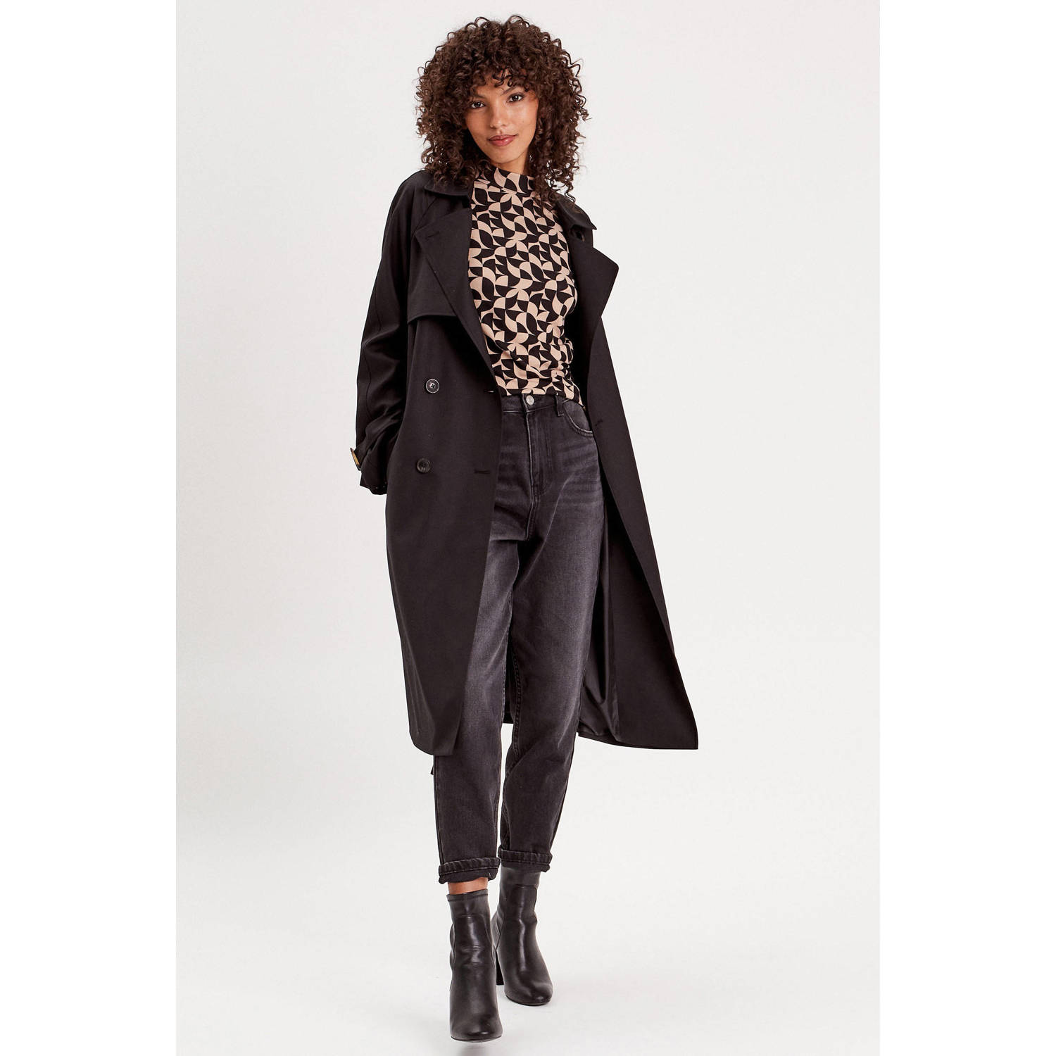 Cache top met grafische print zwart bruin