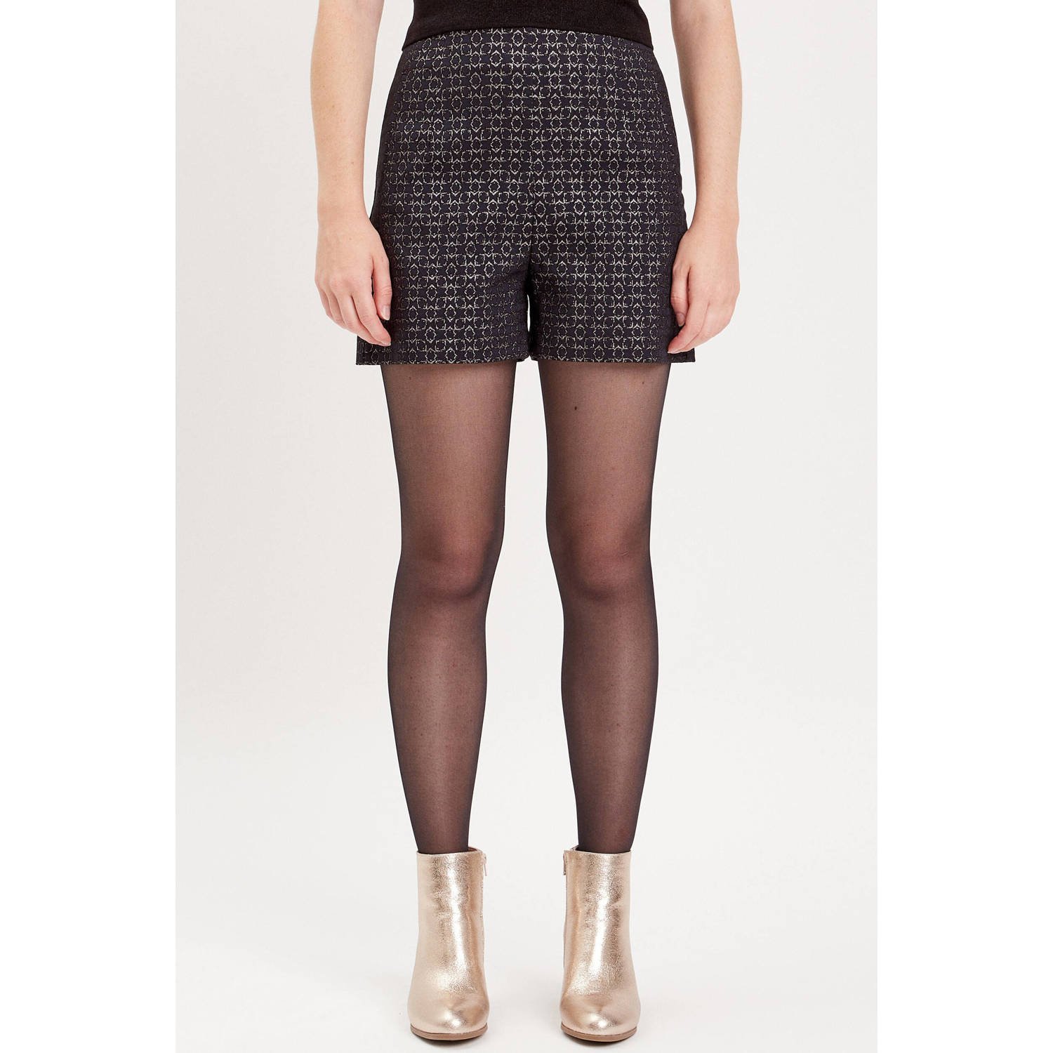 Cache straight fit short met all over print en textuur zwart grijs goud