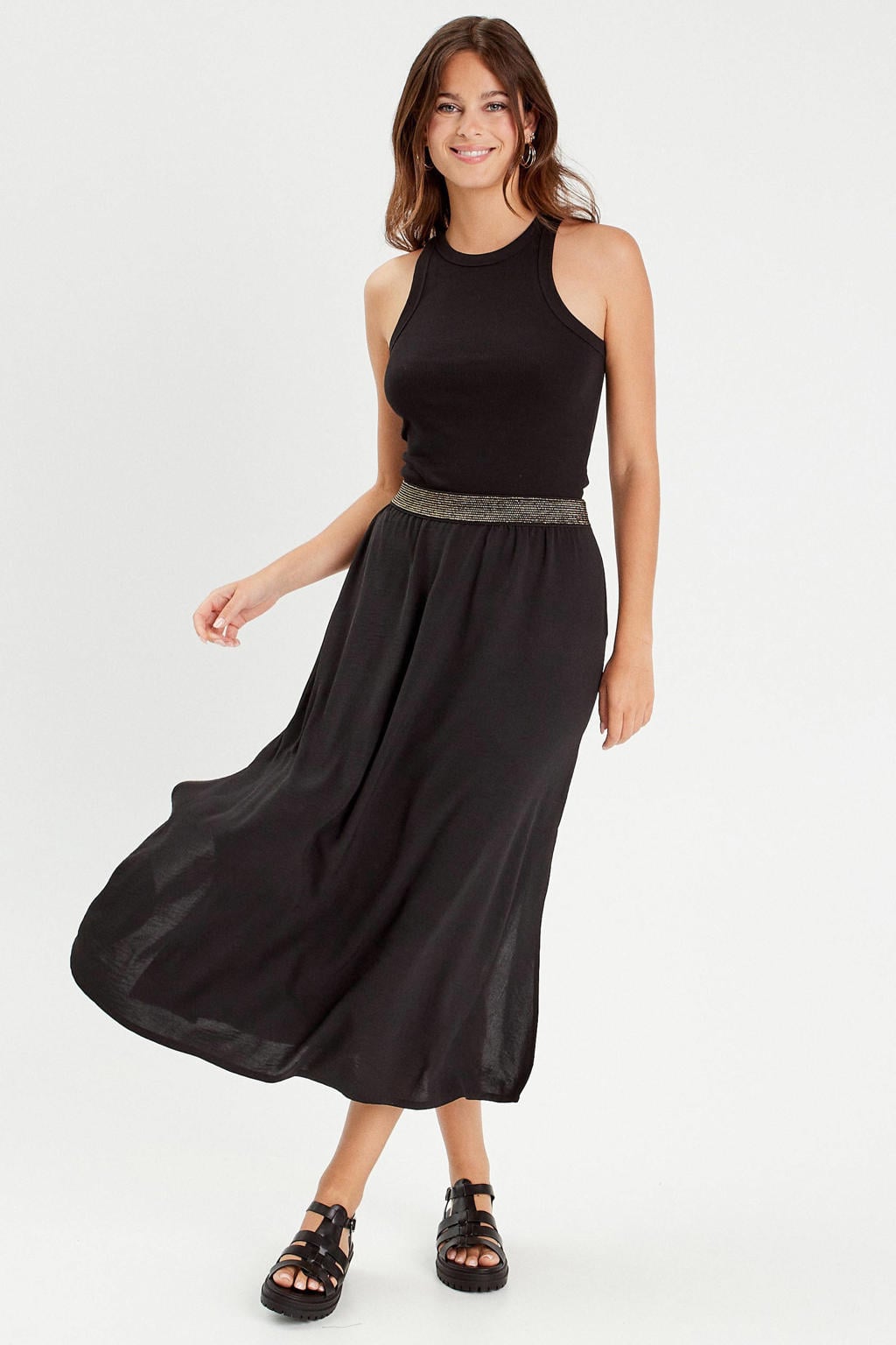 Zwarte dames Cache Cache midi rok gemaakt van polyester