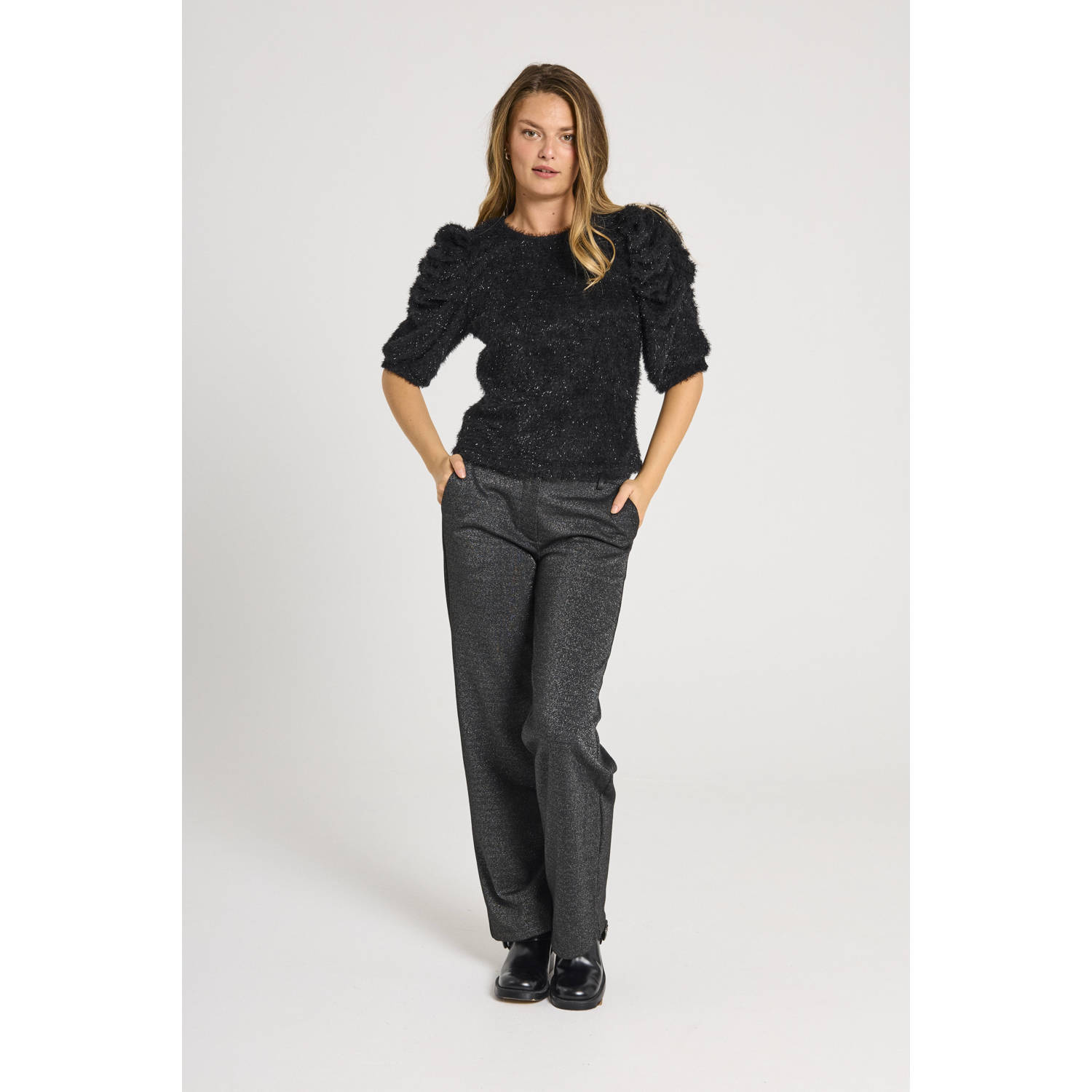 FREEQUENT loose fit broek FQNANNILUX zwart