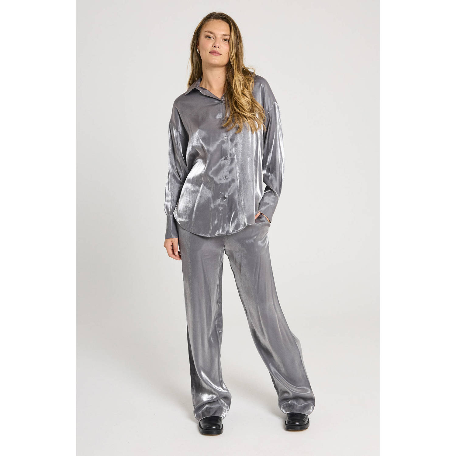 FREEQUENT straight fit broek FQNARON grijs