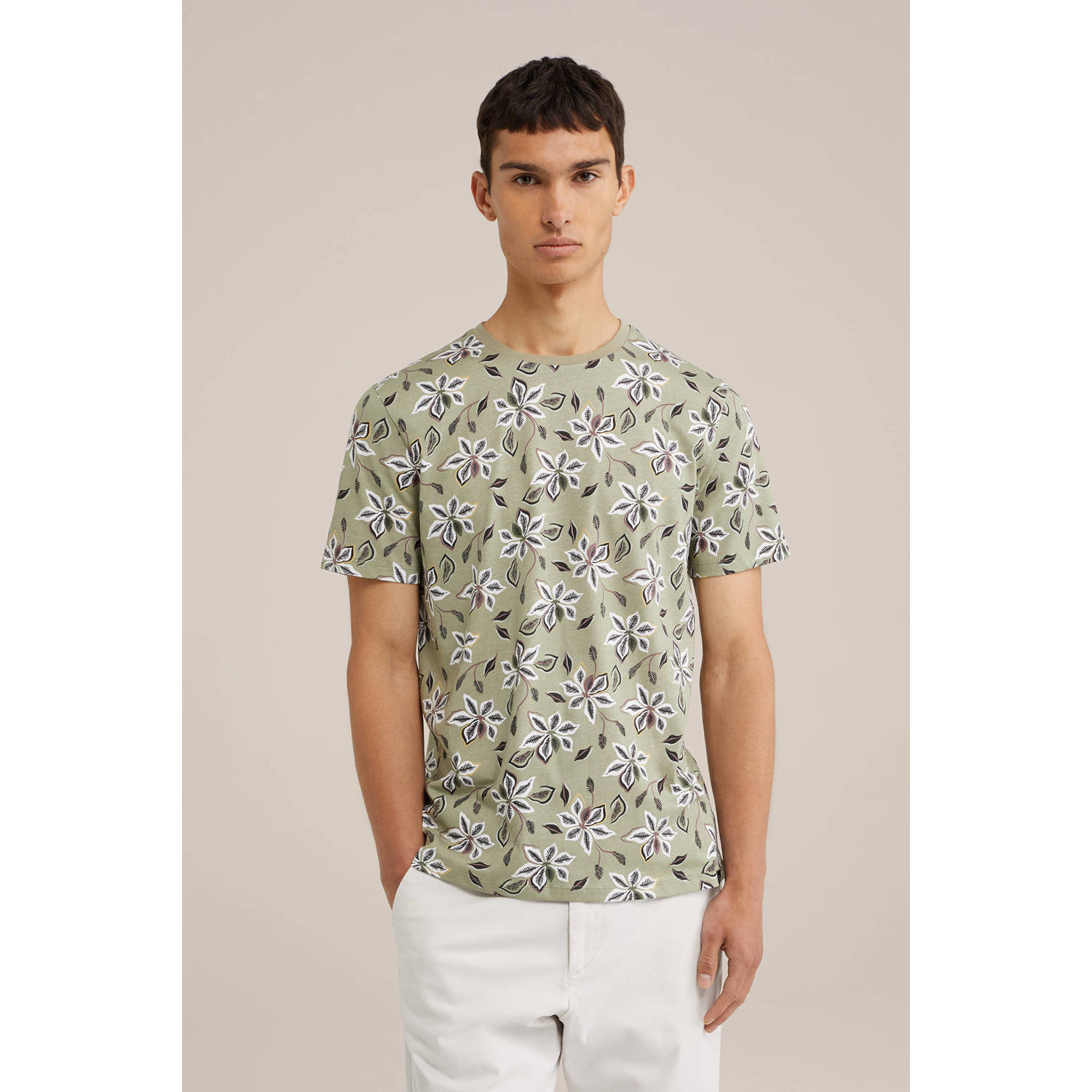 WE Fashion slim fit T-shirt met all over print oregano