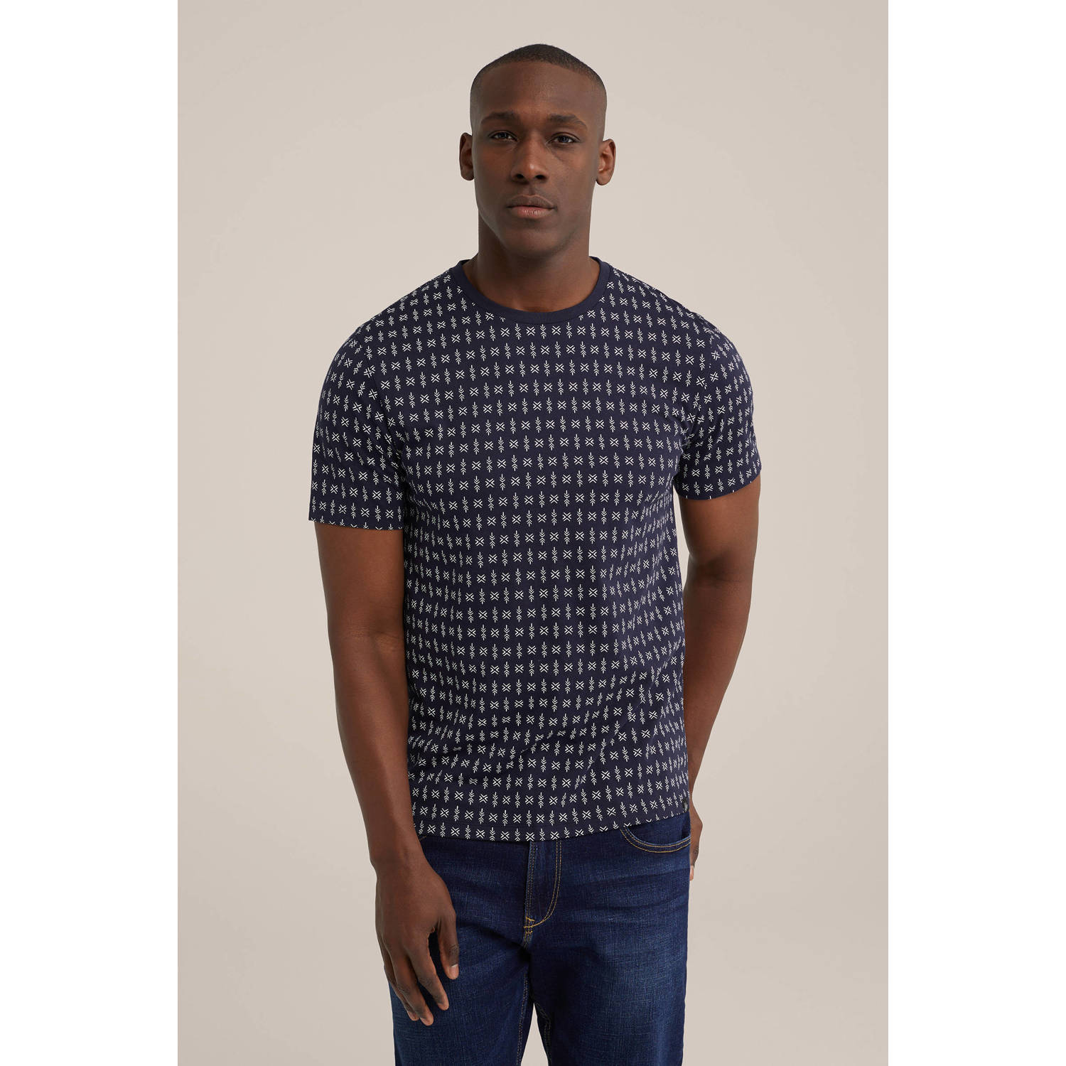 WE Fashion slim fit T-shirt met all over print royal navy