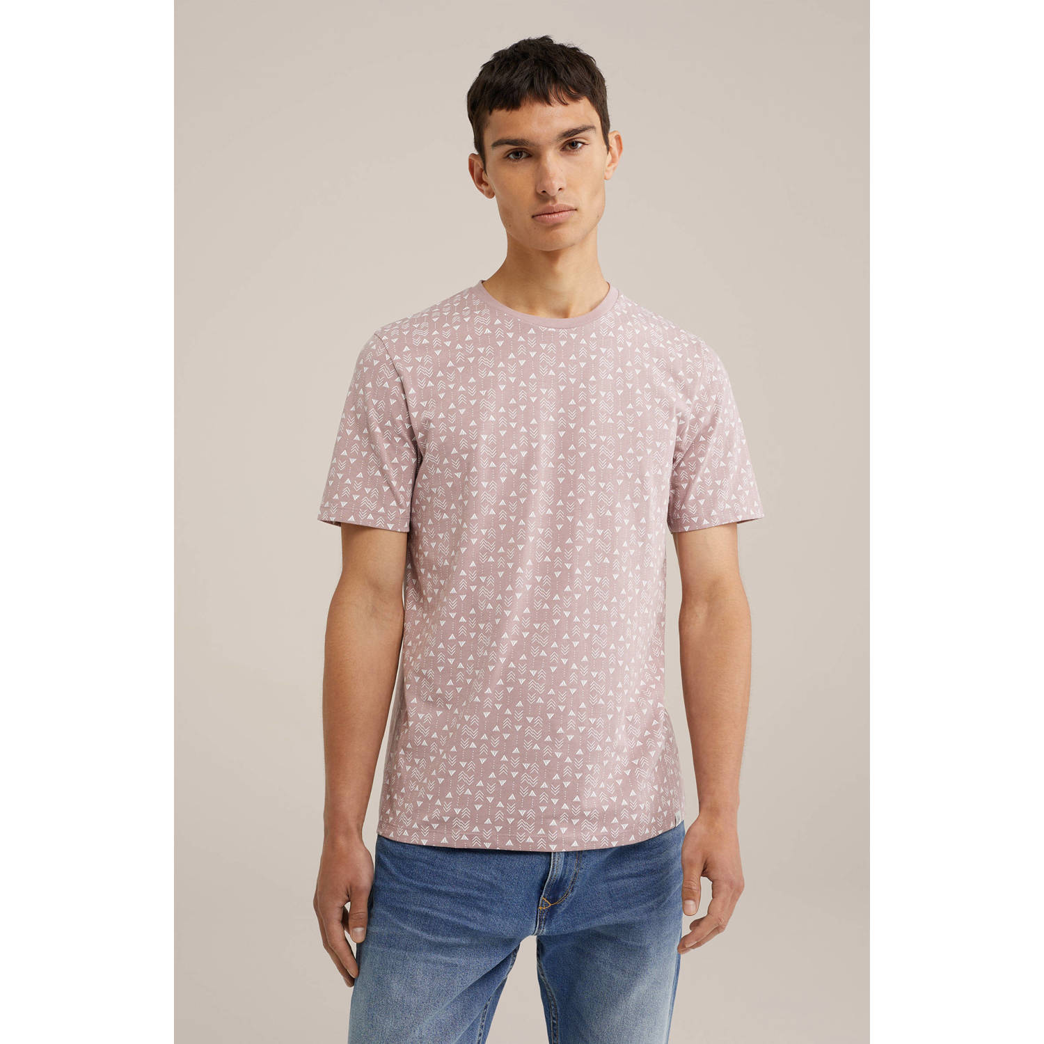 WE Fashion slim fit T-shirt met all over print dusty lavender