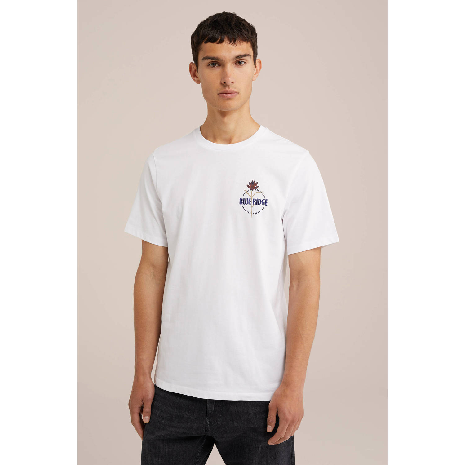 WE Fashion Blue Ridge regular fit T-shirt met backprint white uni