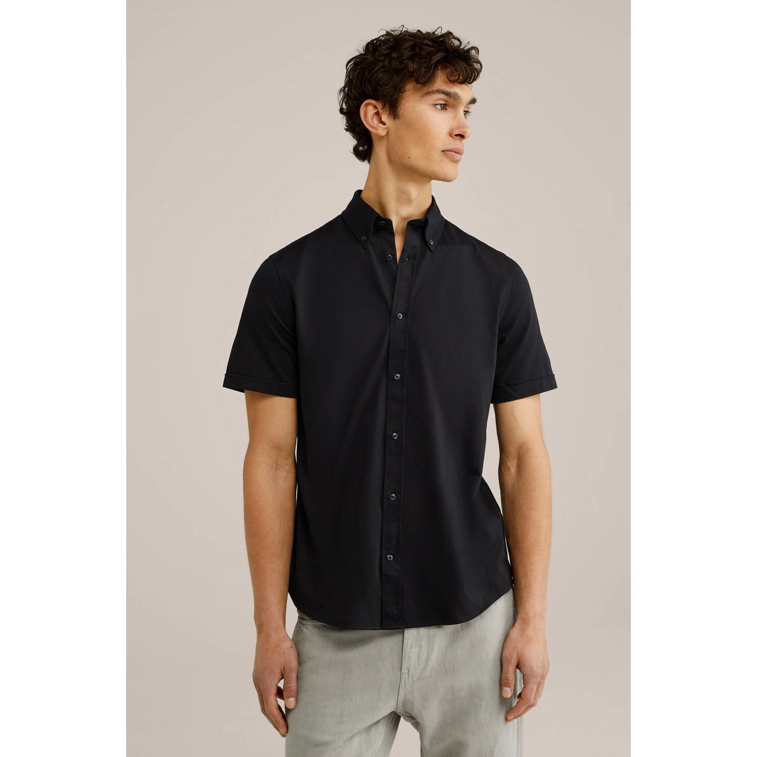 WE Fashion slim fit overhemd met logo black uni