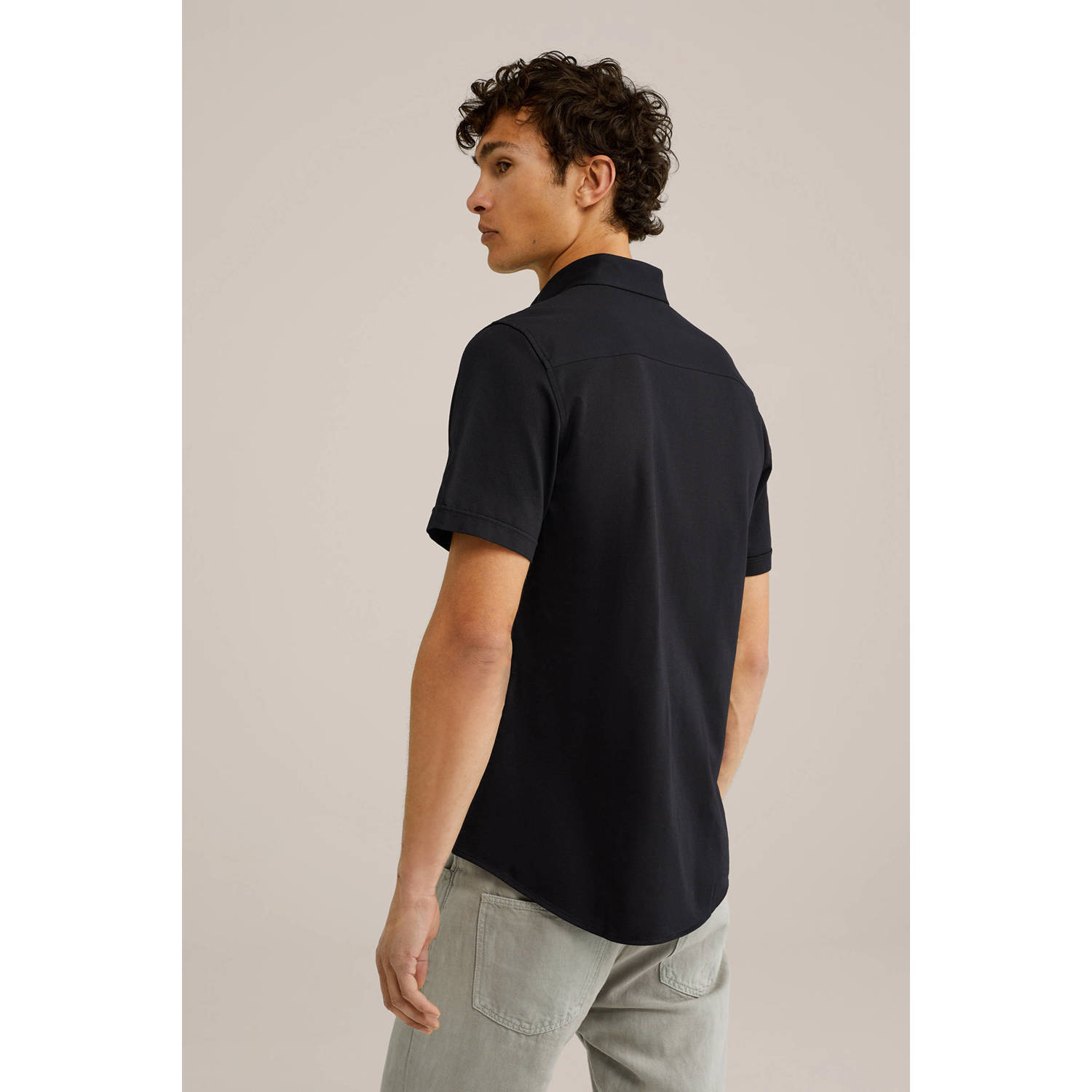 WE Fashion slim fit overhemd met logo black uni