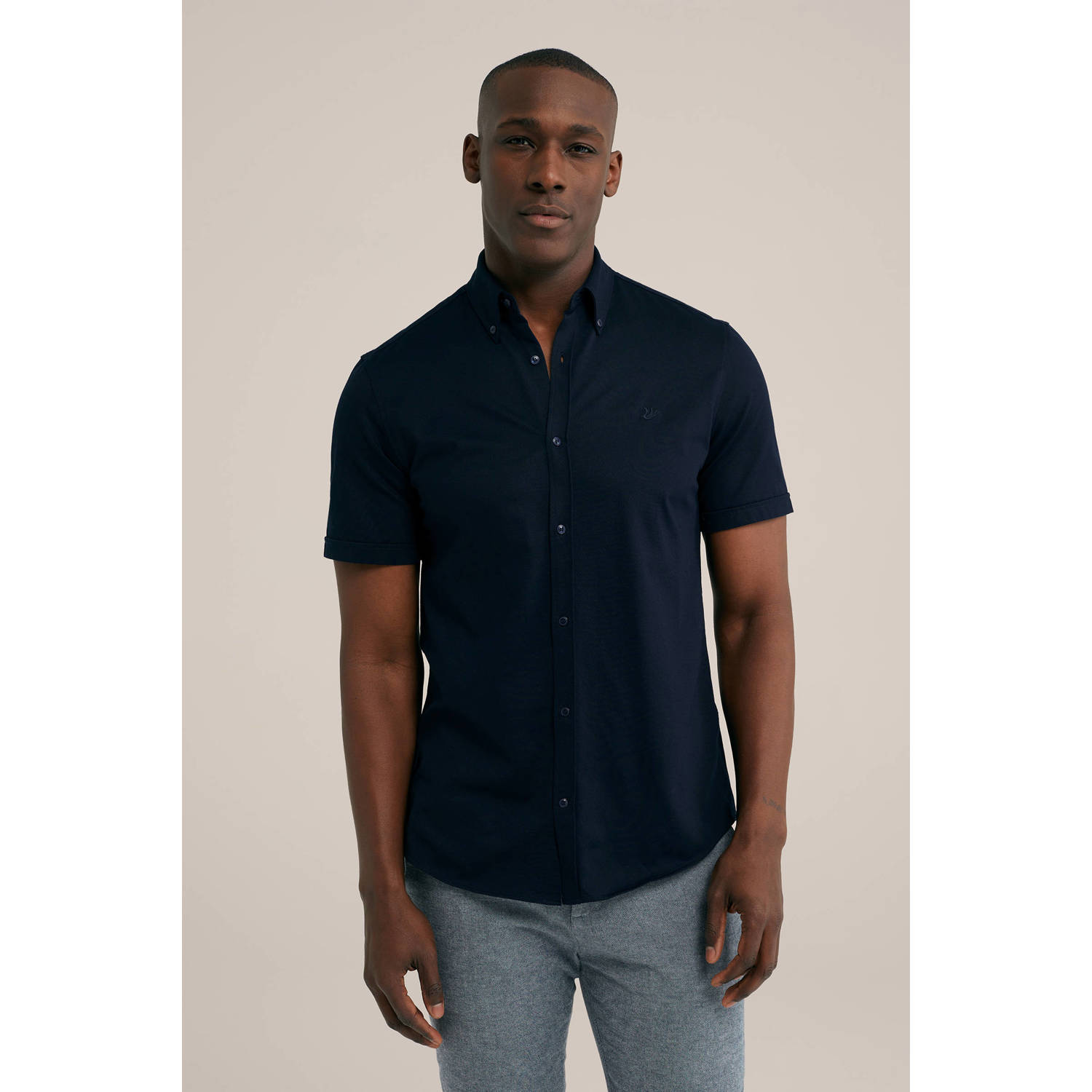 WE Fashion slim fit overhemd met logo heavy blue