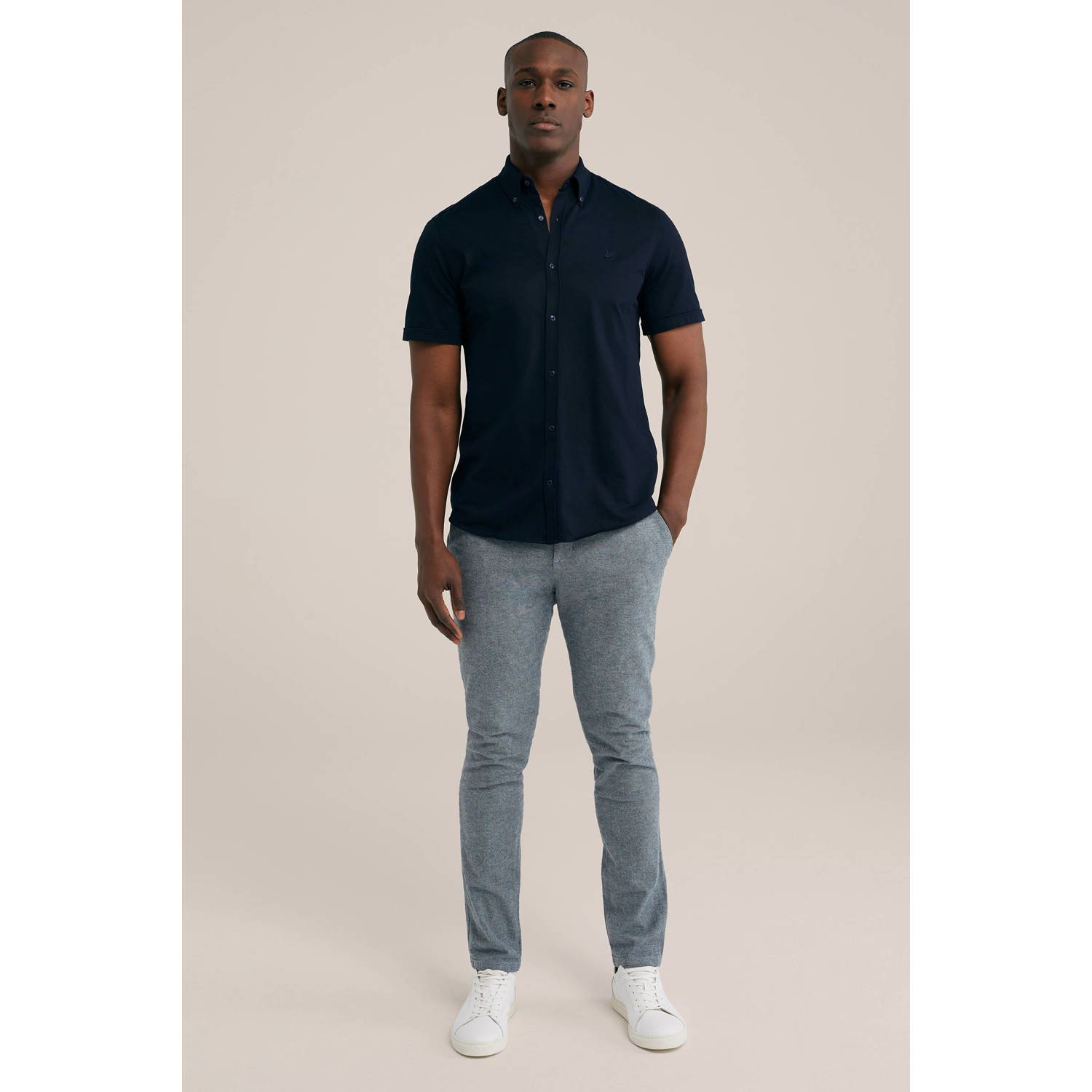 WE Fashion slim fit overhemd met logo heavy blue
