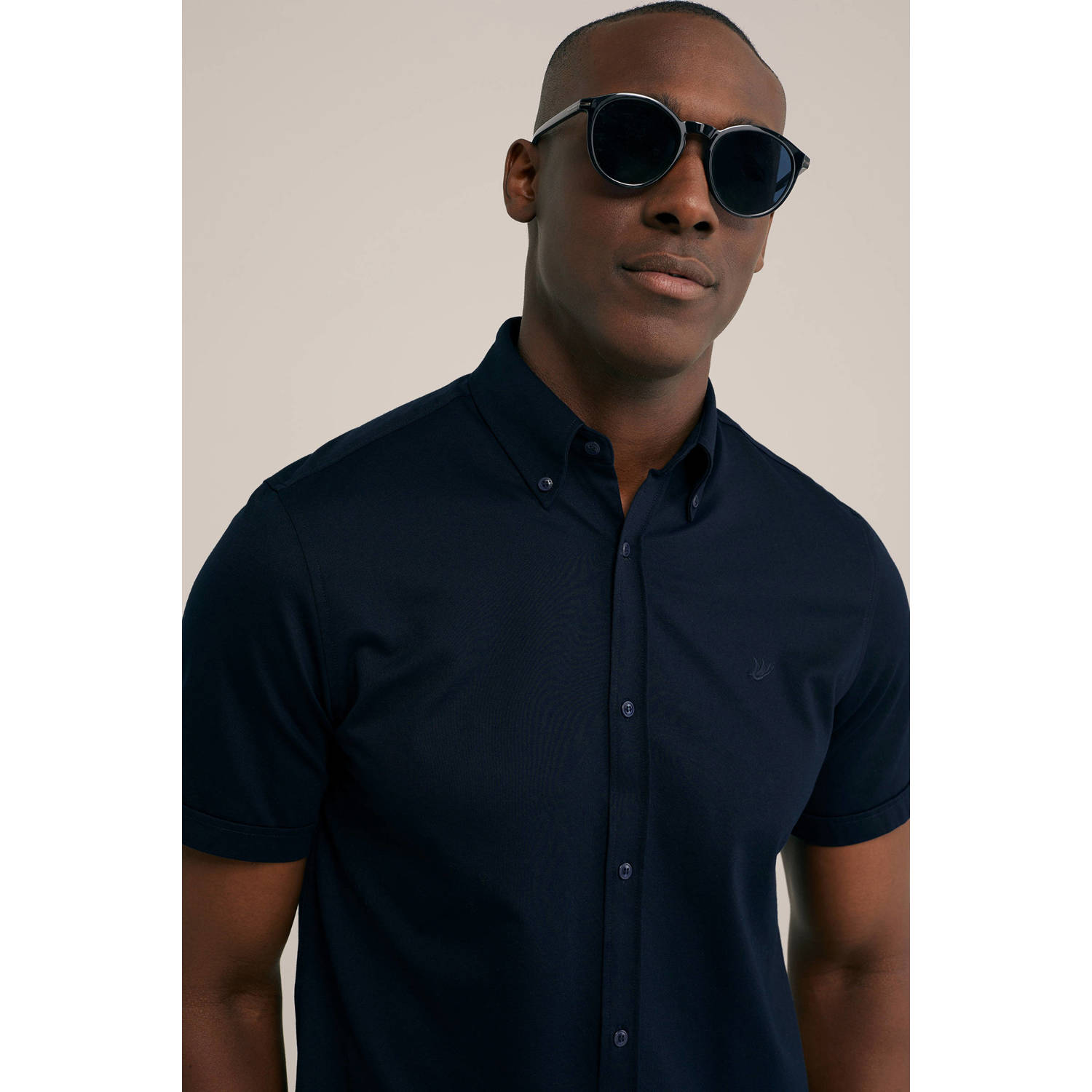 WE Fashion slim fit overhemd met logo heavy blue