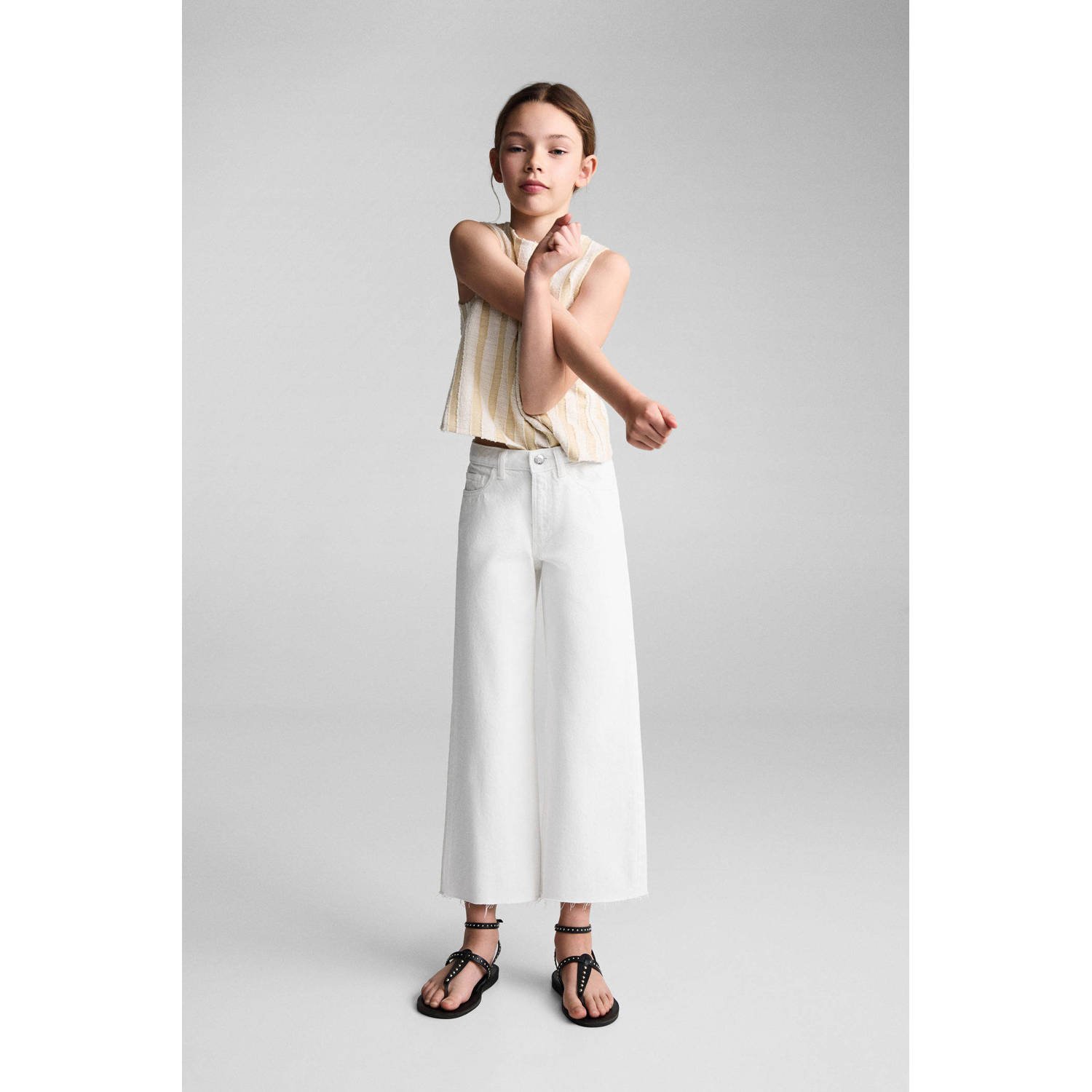 Mango Kids high waist wide leg jeans wit