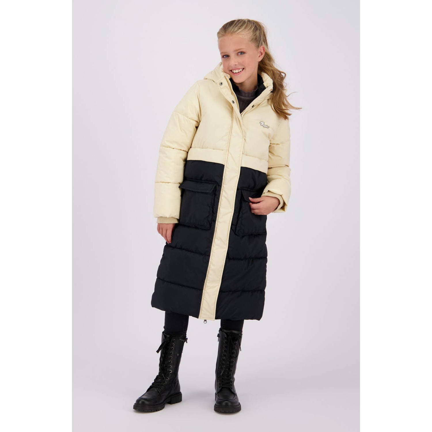 VINGINO gewatteerde winterjas Tessie zwart beige Meisjes Polyester Capuchon 104