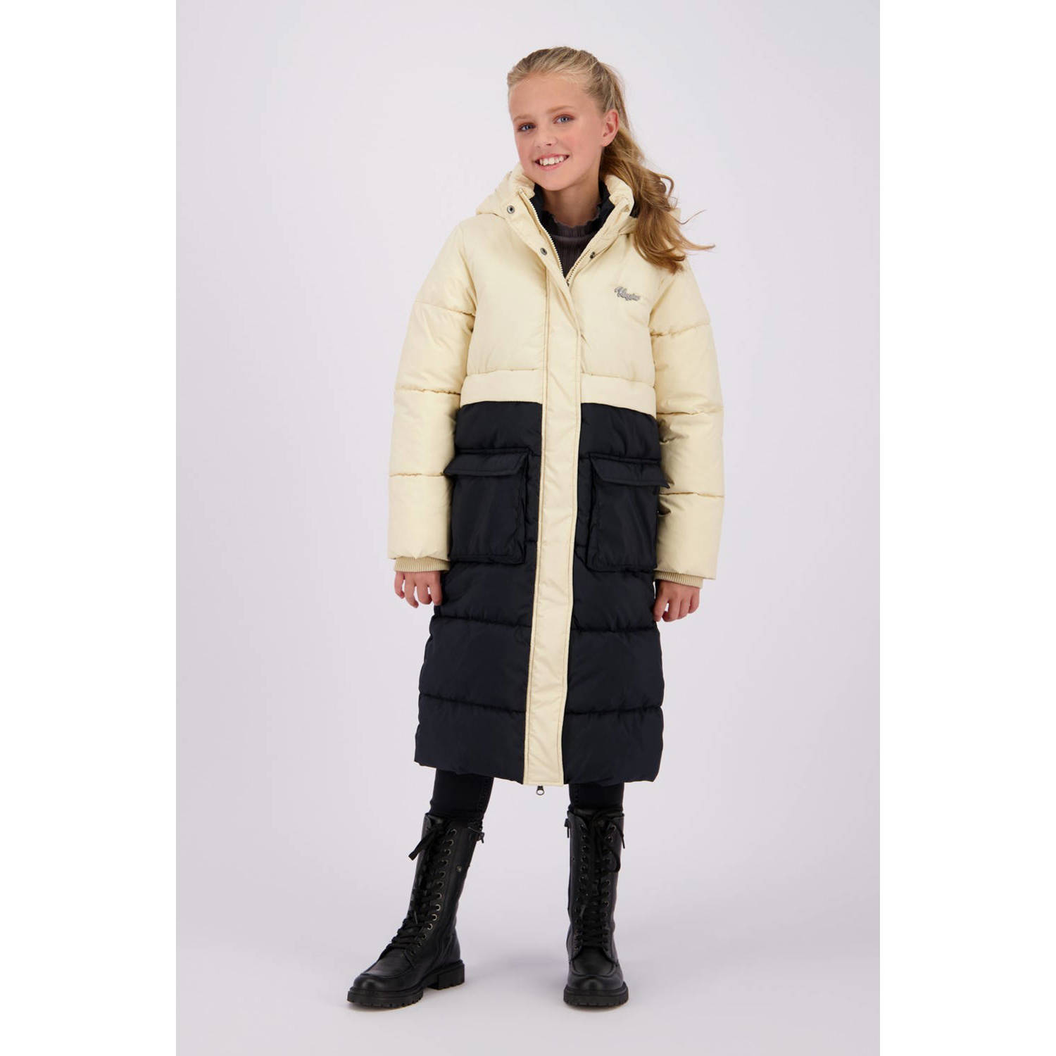 Vingino gewatteerde winterjas Tessie zwart beige