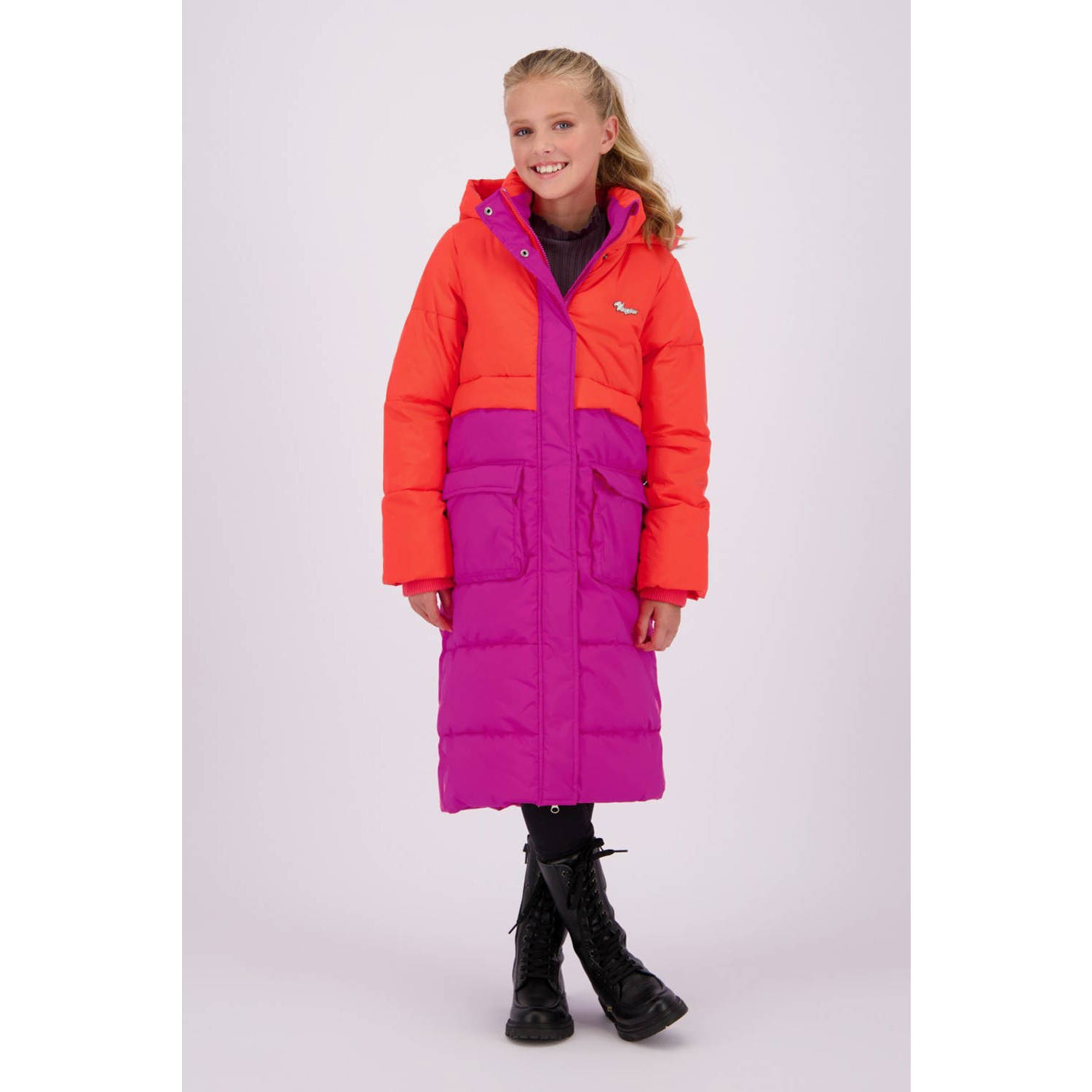 Vingino gewatteerde winterjas Tessie fuchsia oranje