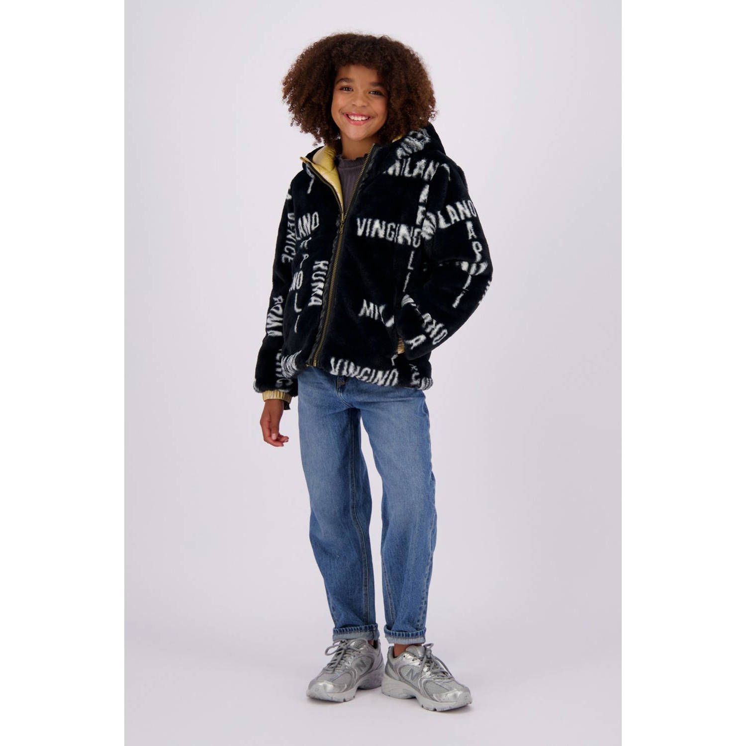 Vingino reversible gewatteerde imitatiebont winterjas Tabra goud zwart wit