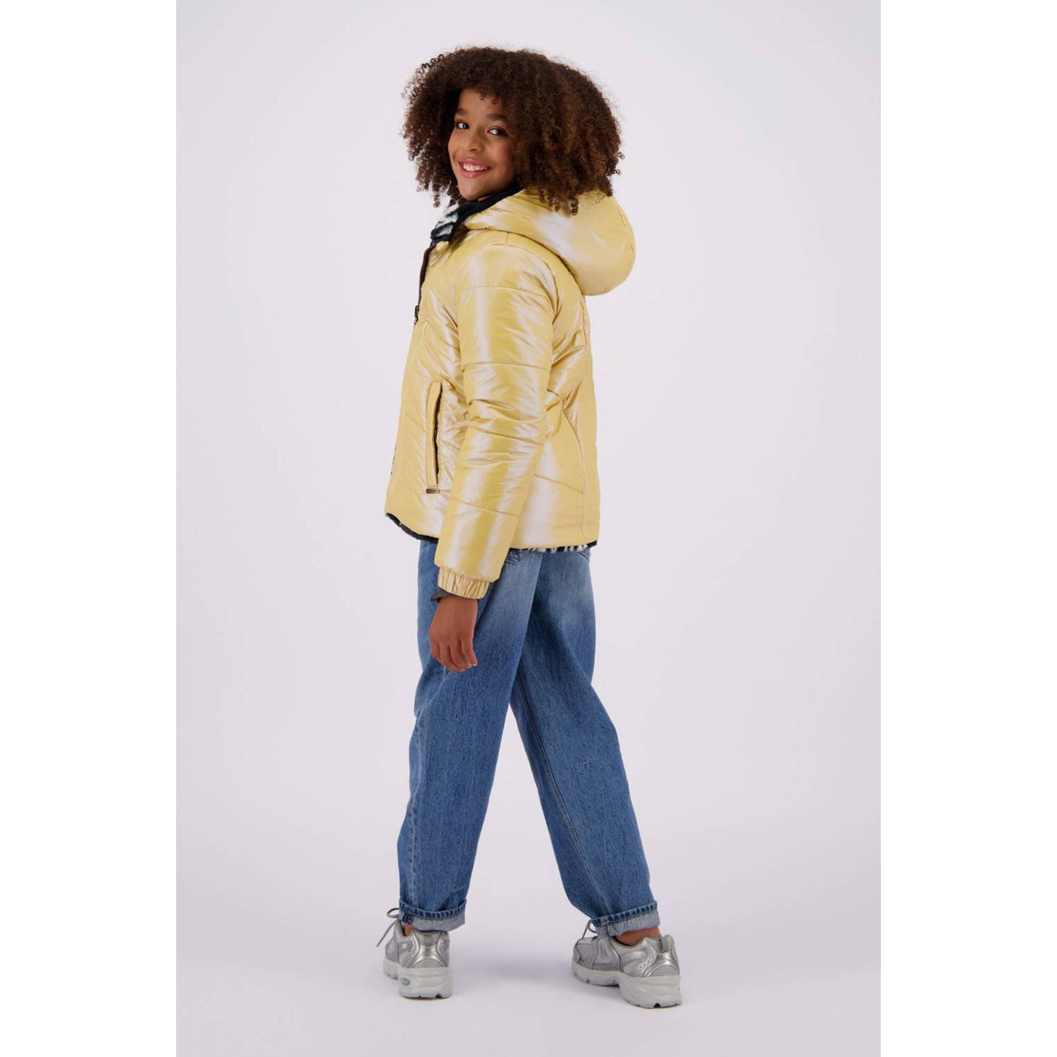 Vingino reversible gewatteerde imitatiebont winterjas Tabra goud zwart wit