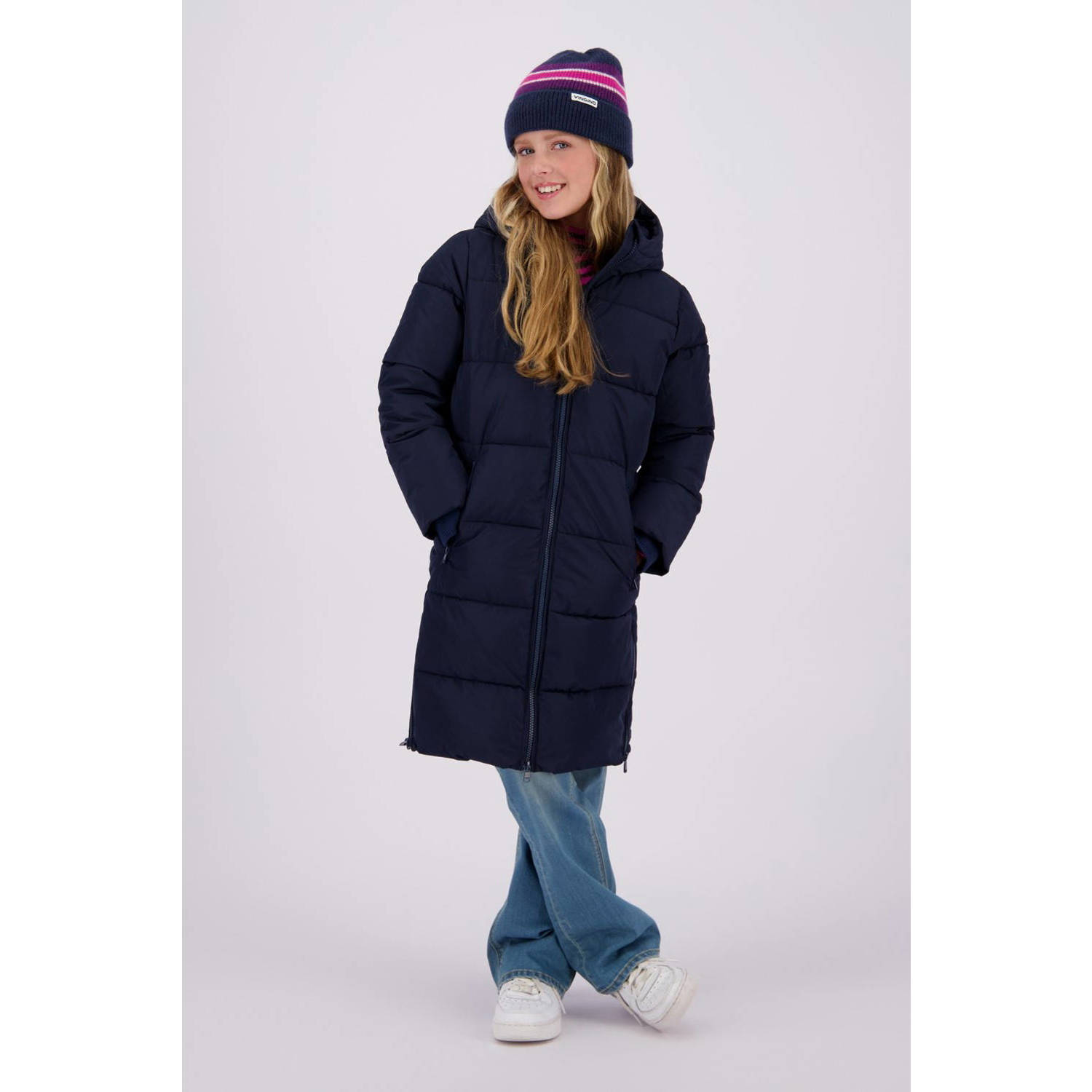 VINGINO gewatteerde winterjas Taire donkerblauw Meisjes Polyester Capuchon 104