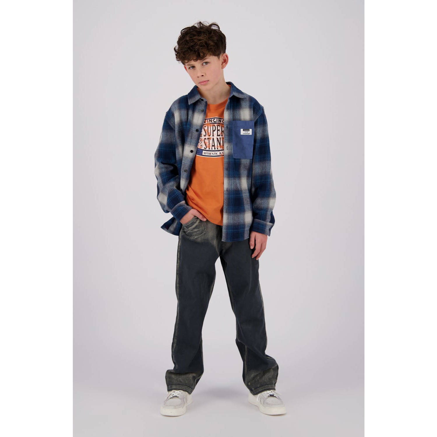 Vingino geruit overhemd Lyric jeans blauw beige