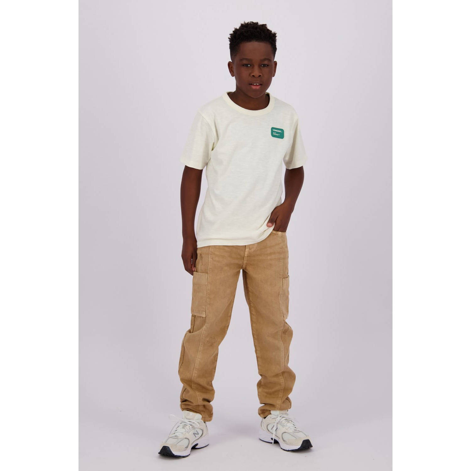 VINGINO loose fit jeans Castiano kaki zand Groen Jongens Denim Effen 116