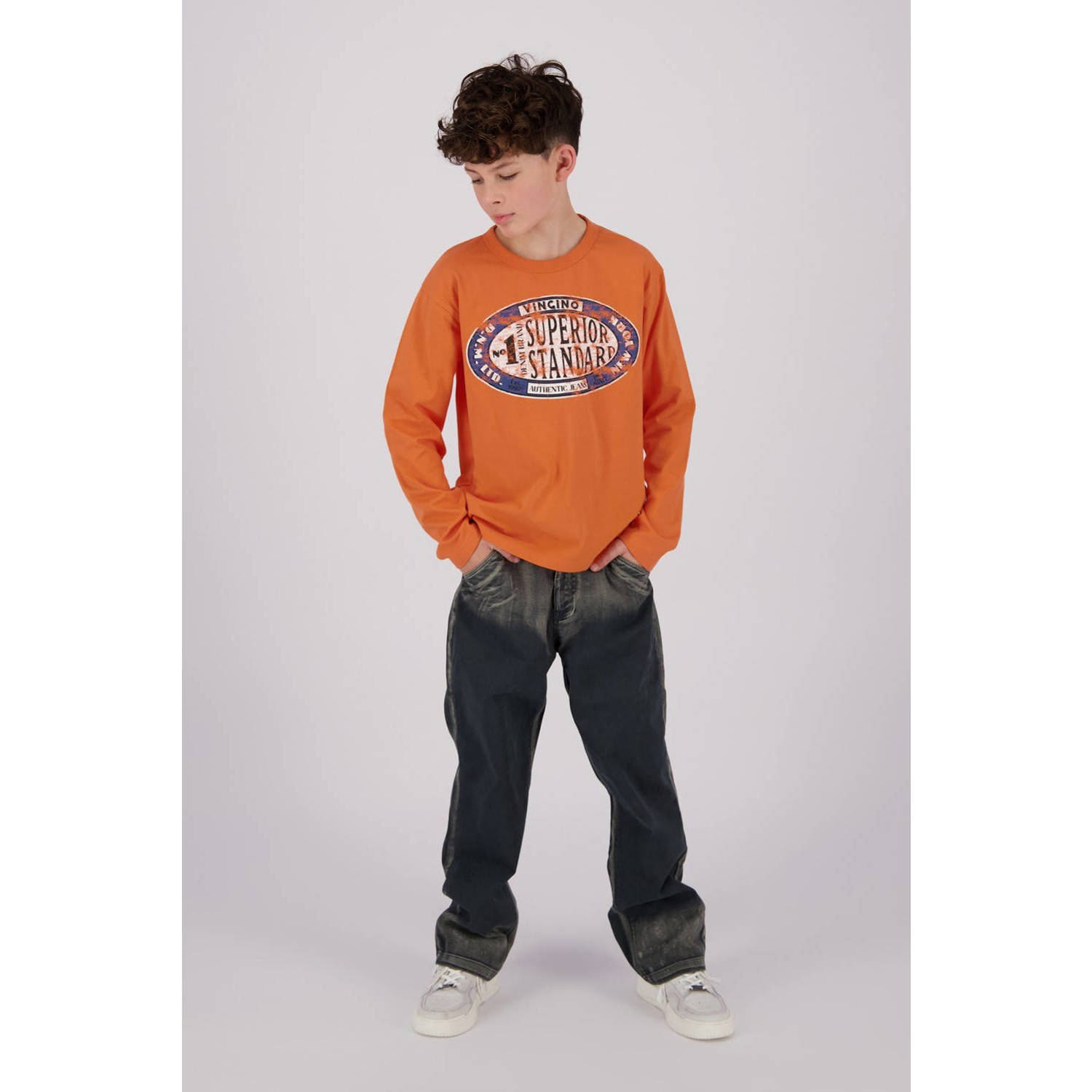Vingino longsleeve Jean met printopdruk zacht oranje