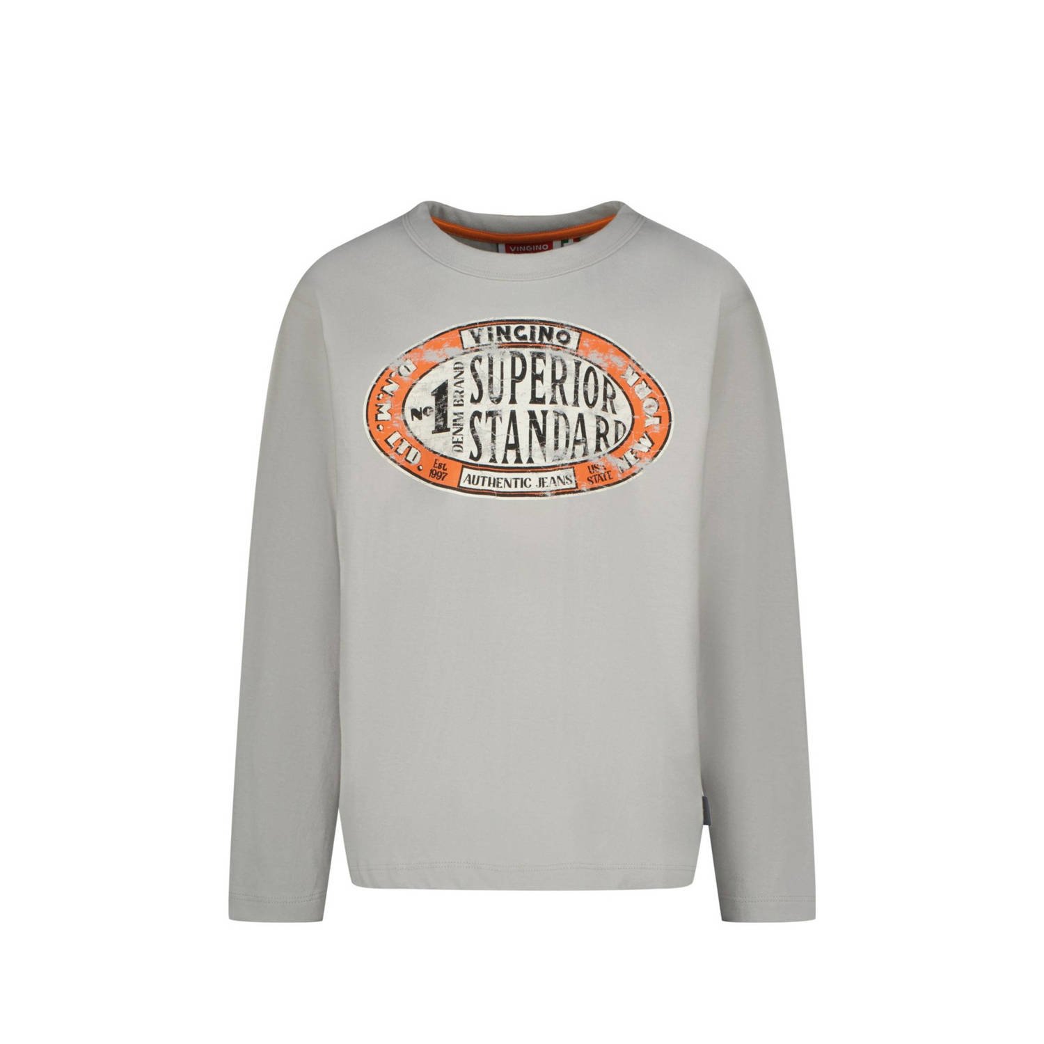 VINGINO longsleeve Jean met printopdruk grijs Jongens Katoen Ronde hals 104