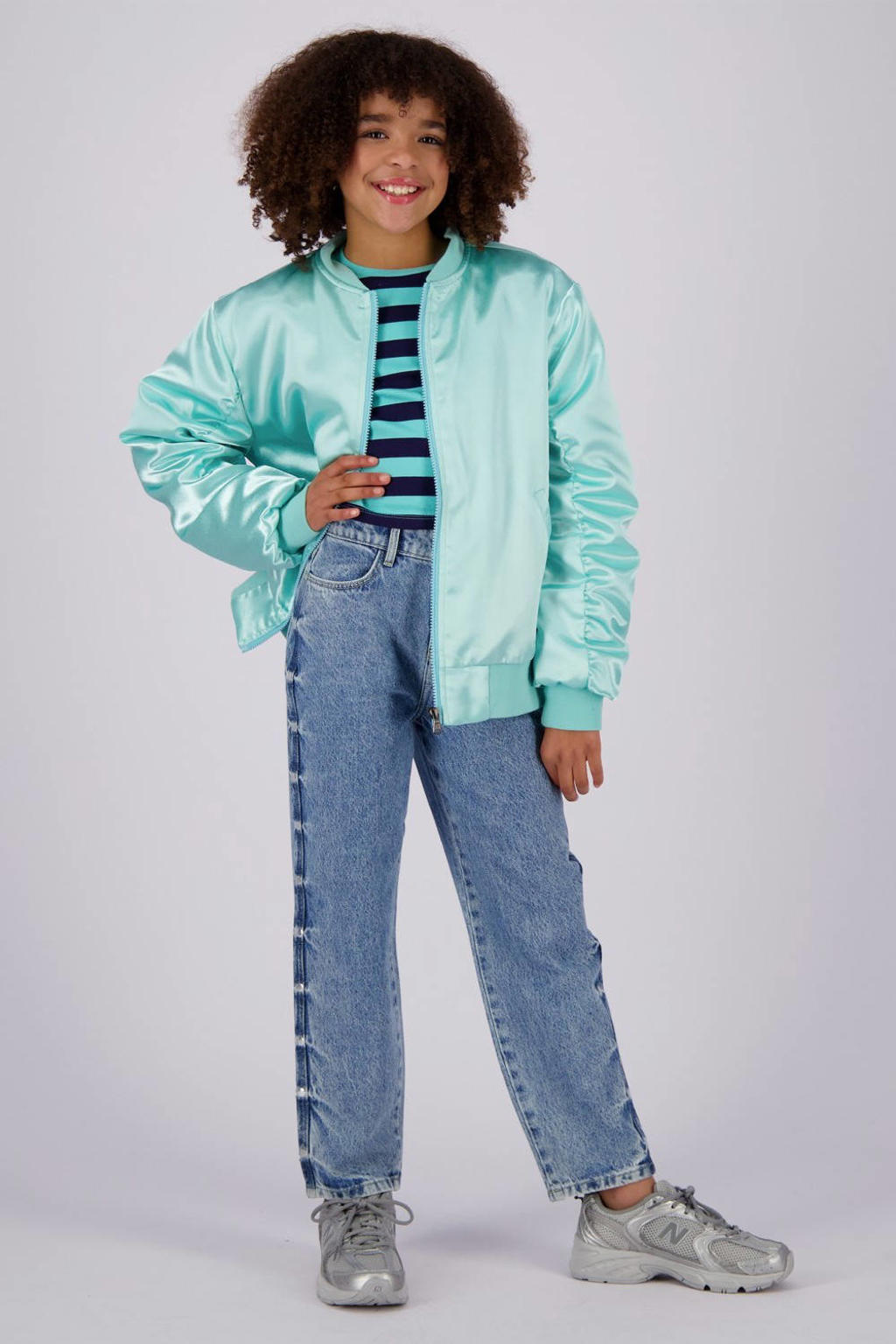 Turquoise meisjes Vingino jasje Taren licht van polyester met effen, lange mouwen, ronde hals en ritssluiting