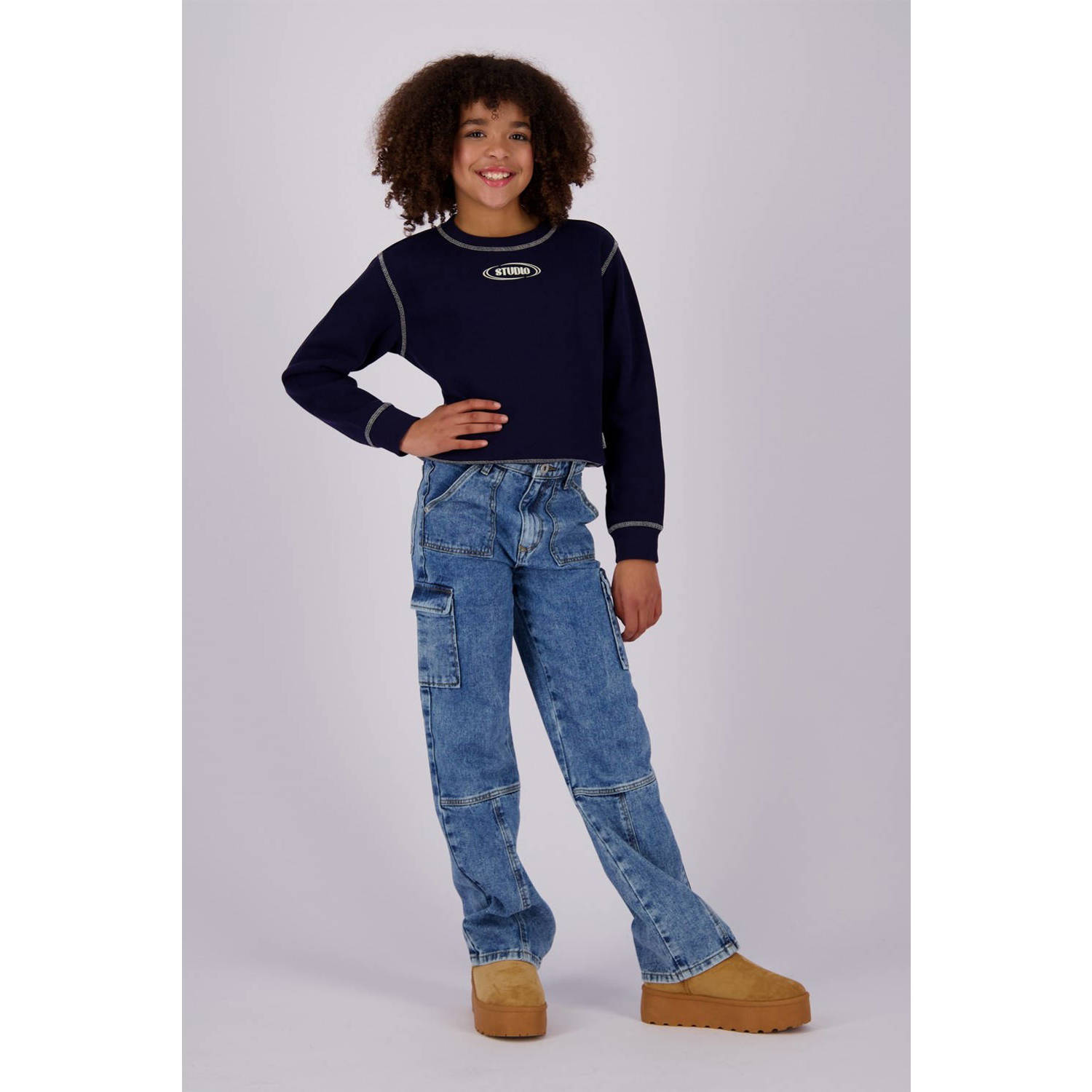 Vingino sweater Natasja met printopdruk diep donkerblauw