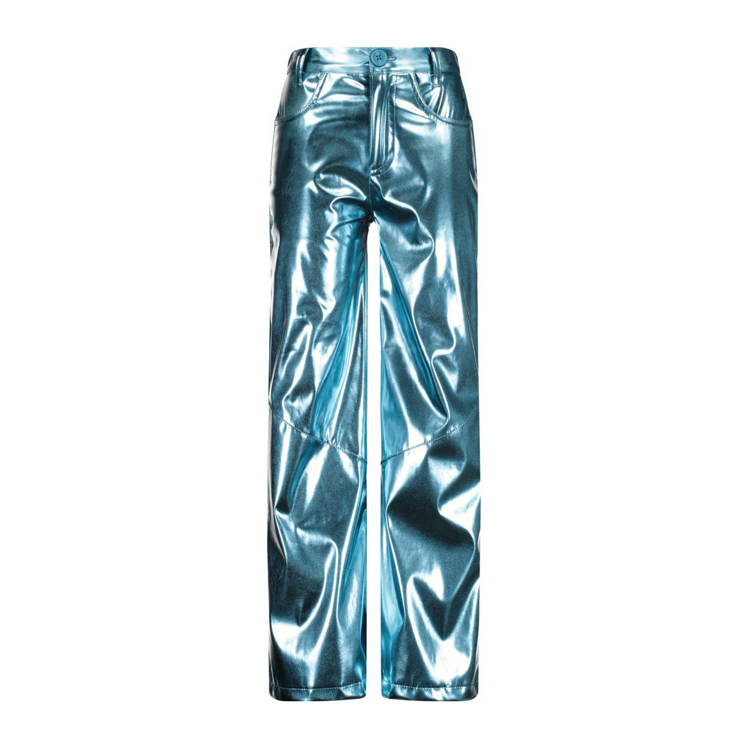 Vingino metallic high waist wide leg broek Sis blauw metallic