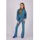 Vingino high waist flared broek Stexie met all over print blauw/grijs