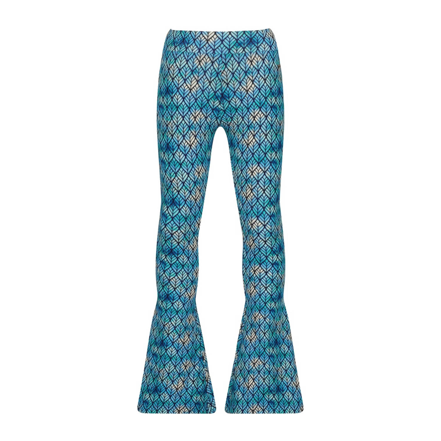 Vingino high waist flared broek Stexie met all over print blauw grijs