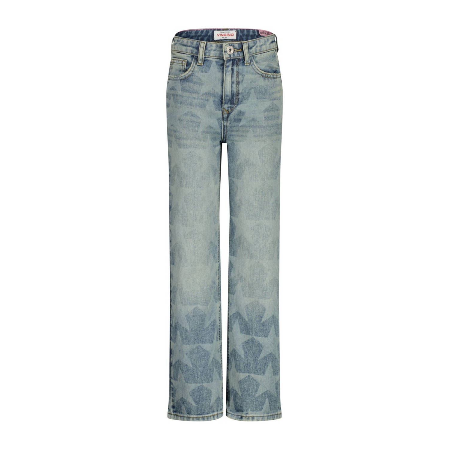 VINGINO high waist wide leg jeans Cato Laser Star met sterren blue vintage Blauw Meisjes Denim 104
