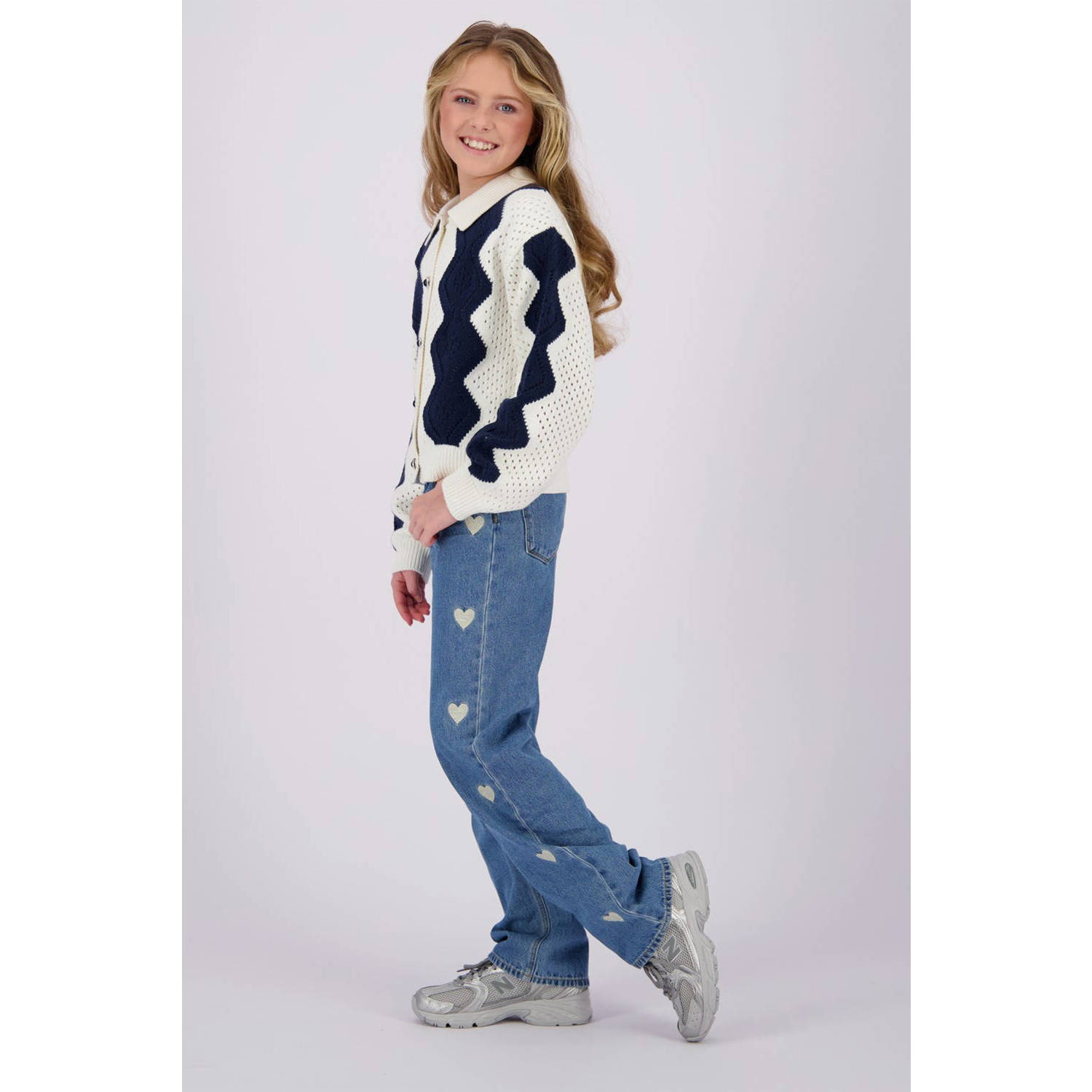 Vingino high waist wide leg jeans Cato Heart met hartjes light vintage