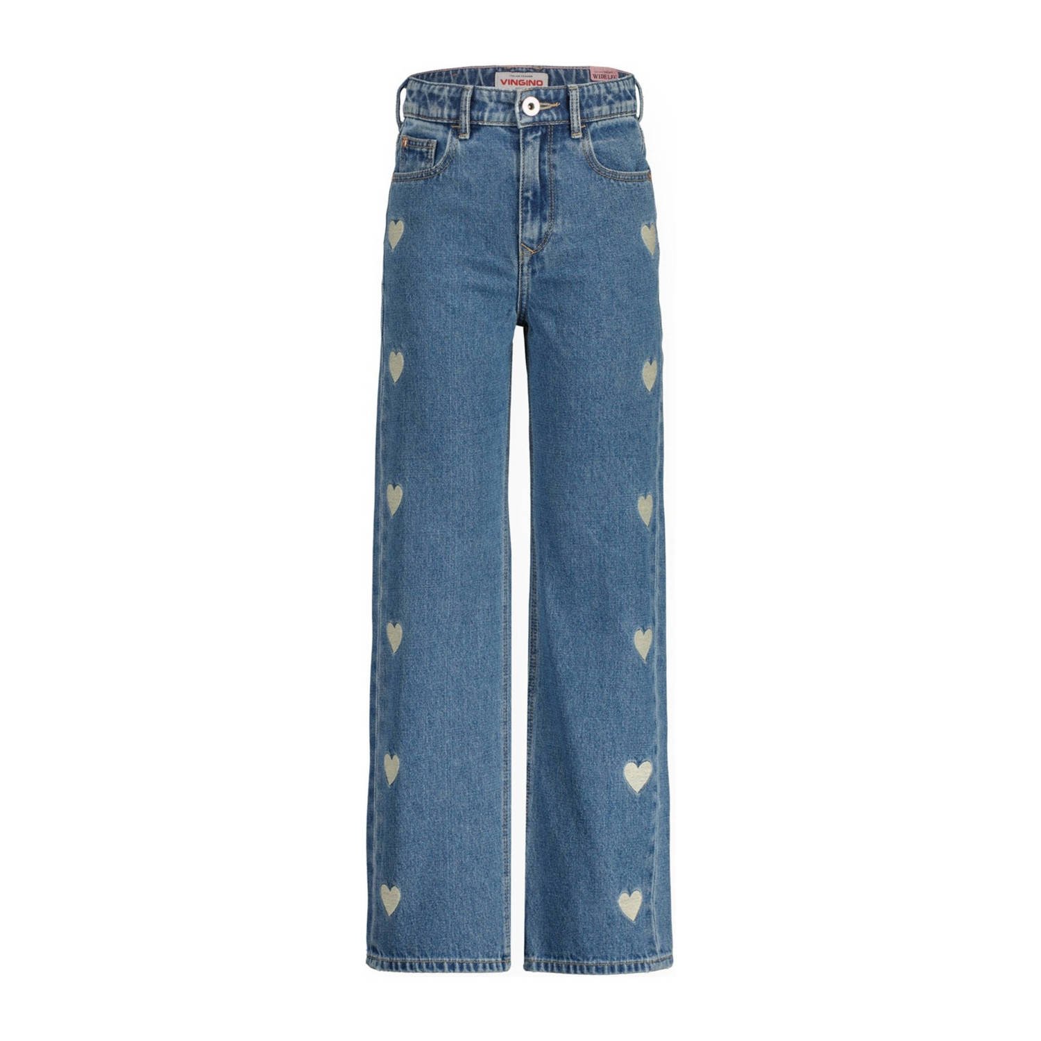 Vingino high waist wide leg jeans Cato Heart met hartjes light vintage