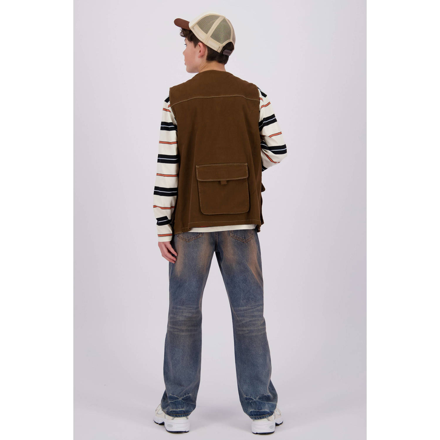 Vingino gestreepte longsleeve Jaci ecru zwart bruin