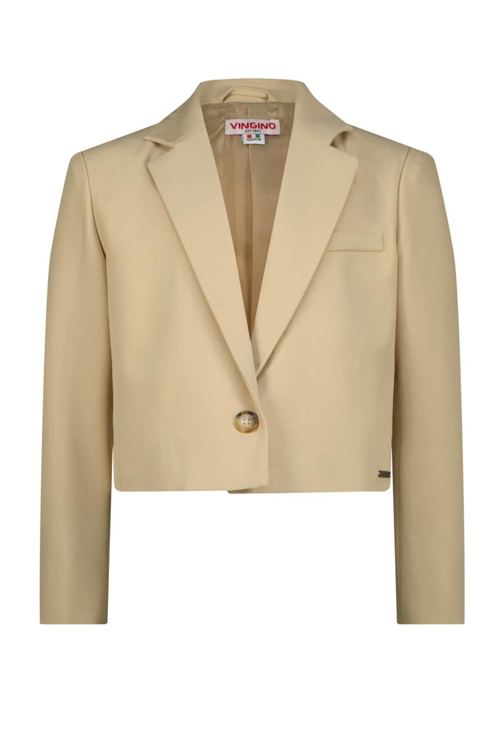 Zandkleurige meisjes Vingino blazer Trijnie van polyester met effen, lange mouwen, reverskraag en knoopsluiting