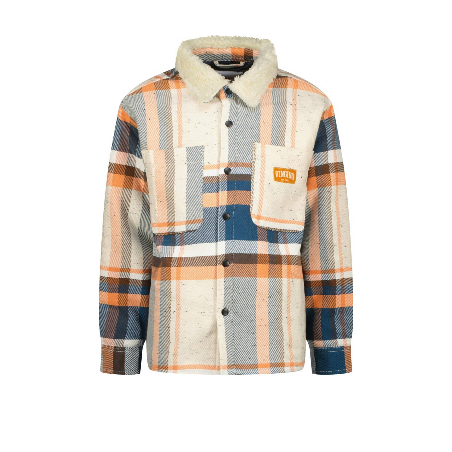 Vingino geruit overshirt Lee donkerblauw beige oranje