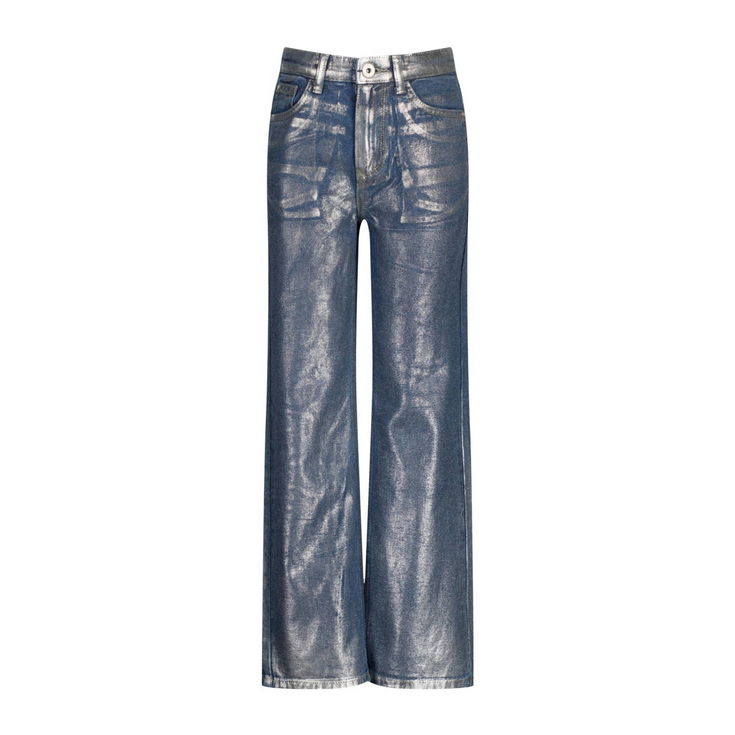 VINGINO high waist wide leg jeans Cato Metallic denim Blauw Effen 122
