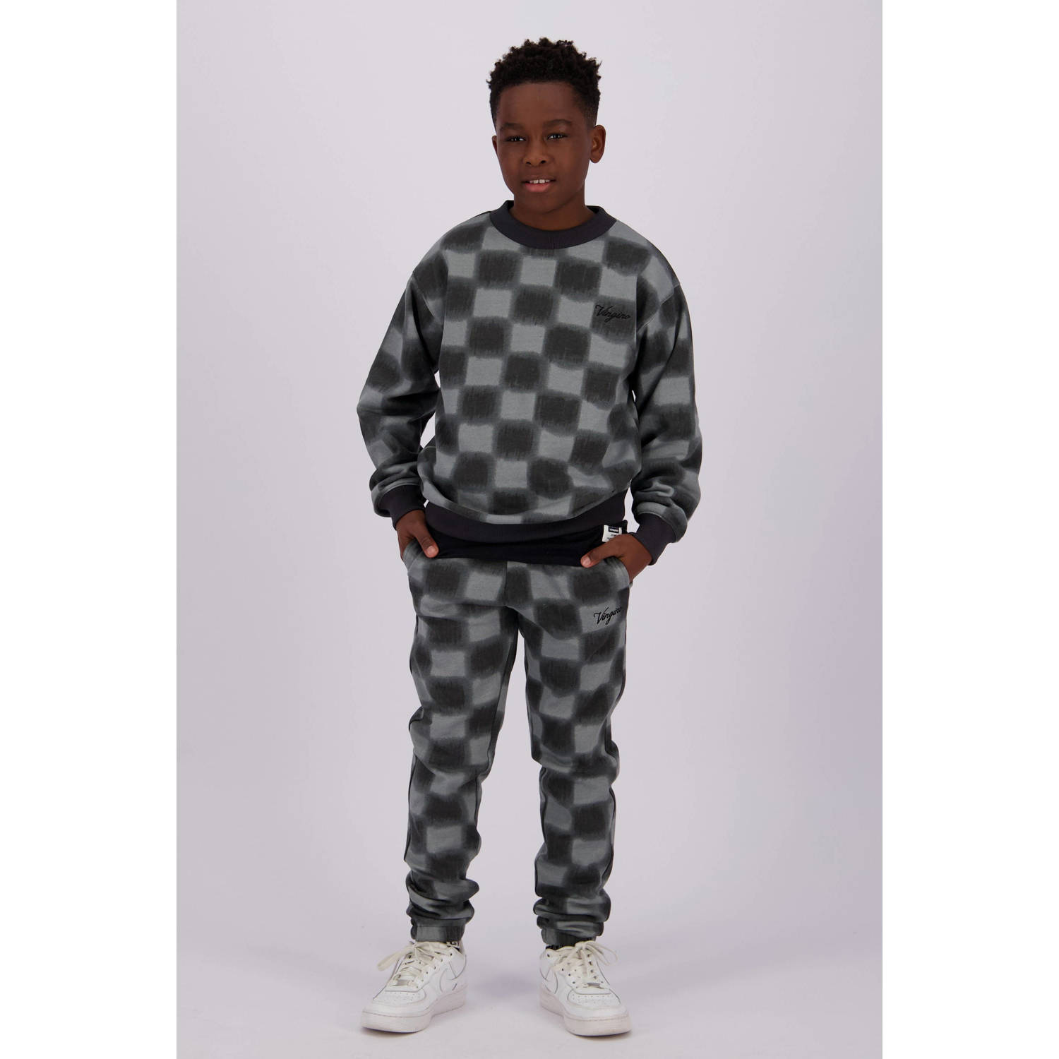 Vingino sweater Nackerd met all over print zwart grijs