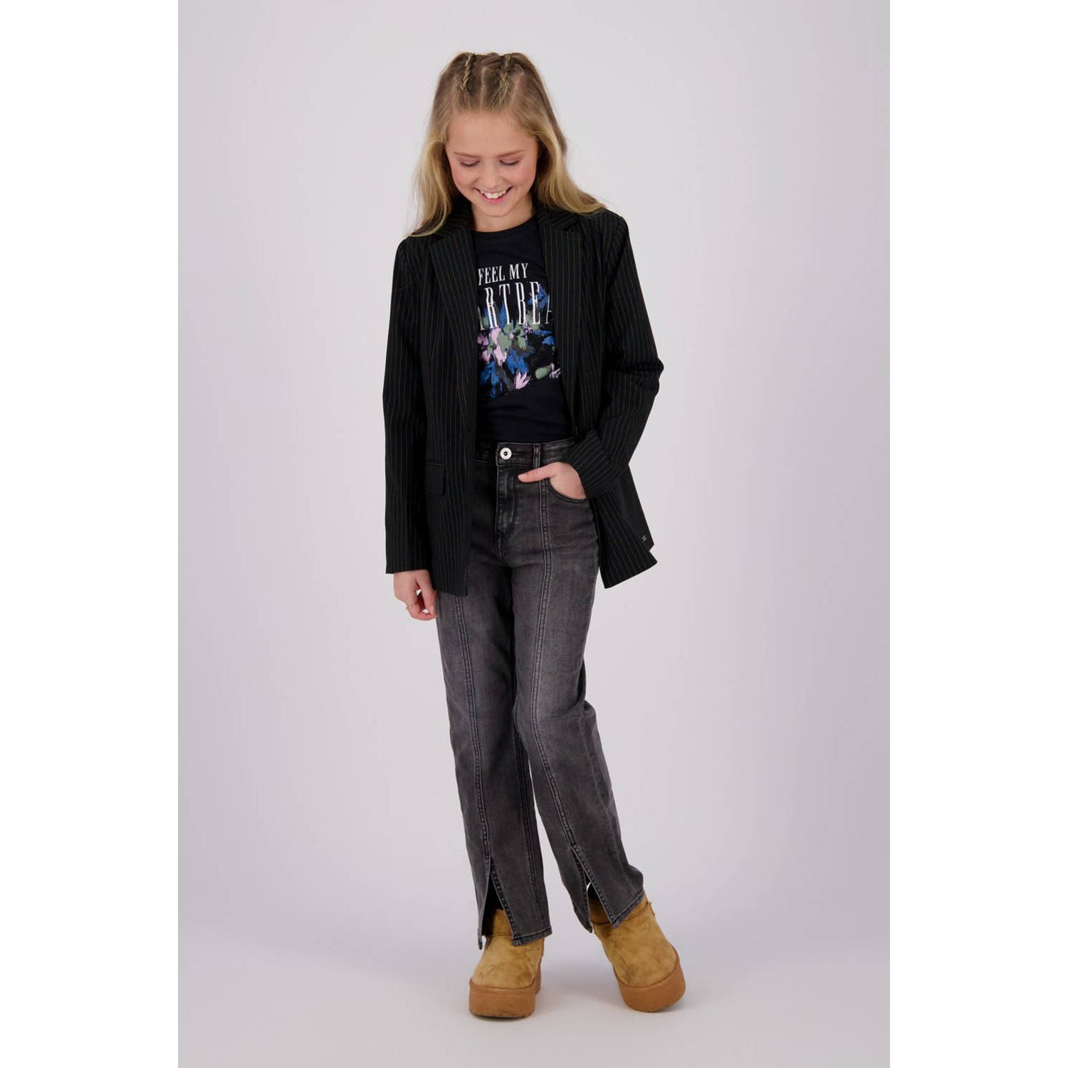 Vingino blazer Tristy met krijtstreep zwart