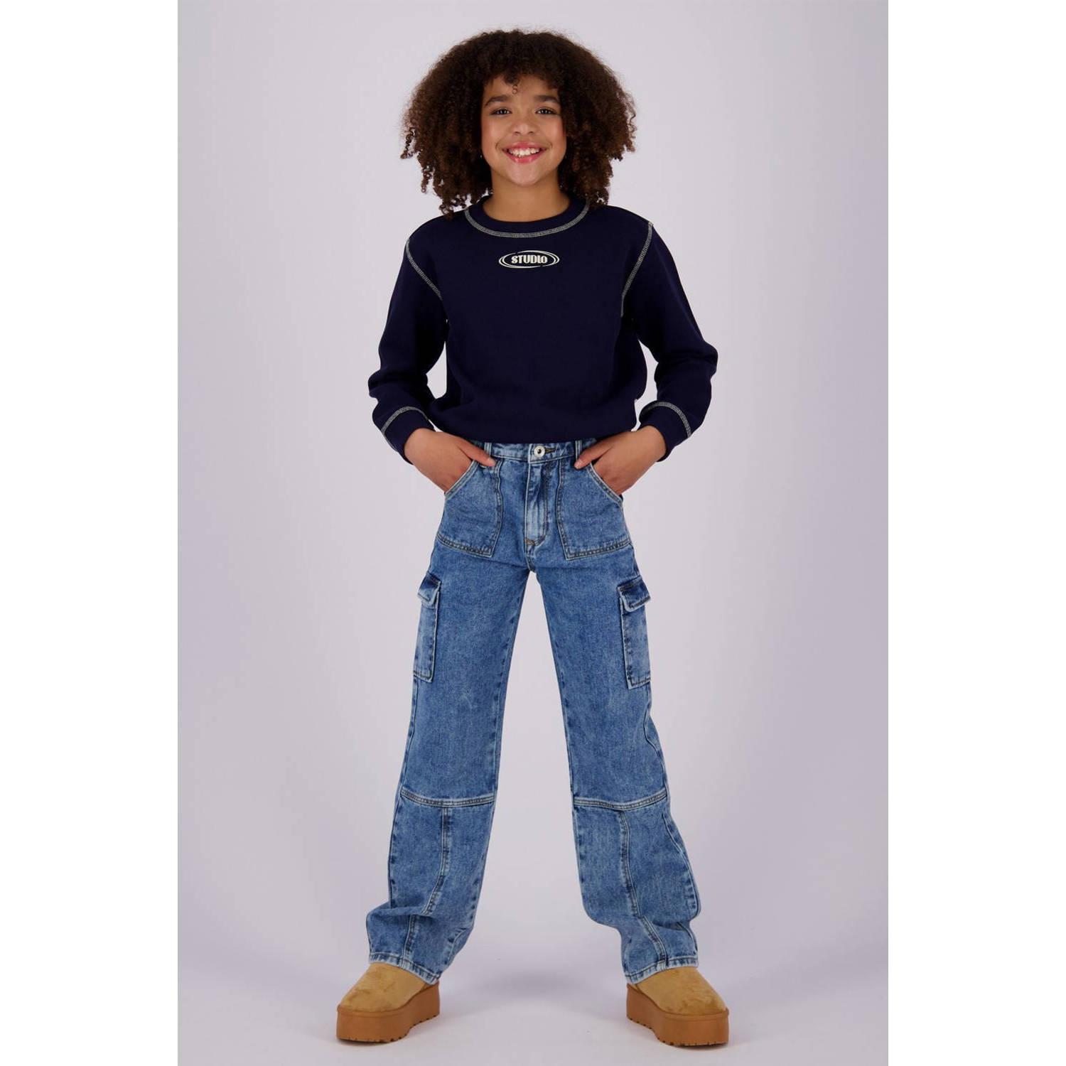 Vingino high waist wide leg jeans Cato Cargo blue vintage