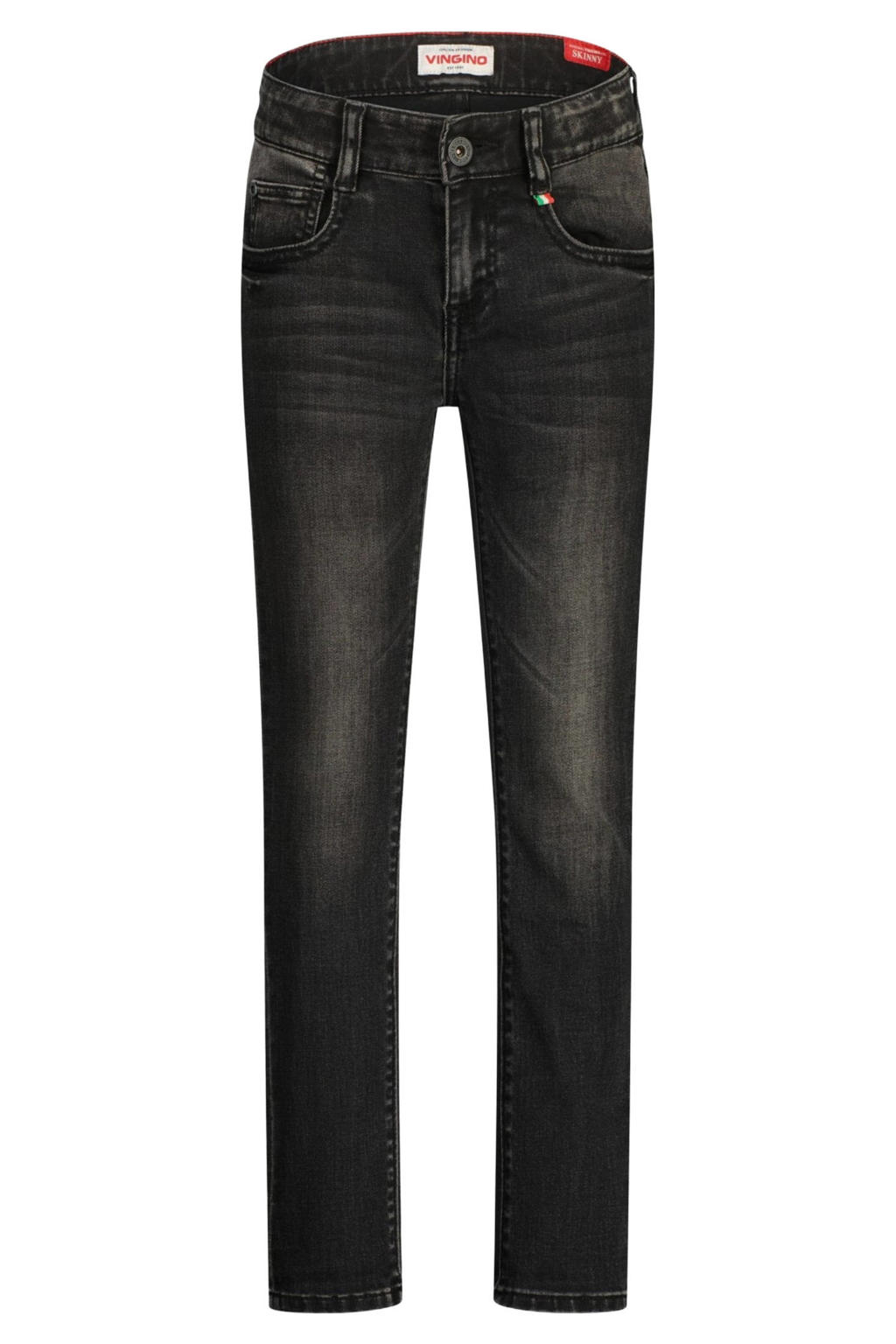 Black denim Vingino skinny jeans Anzio van denim met regular waist, rits- en knoopsluiting en effen