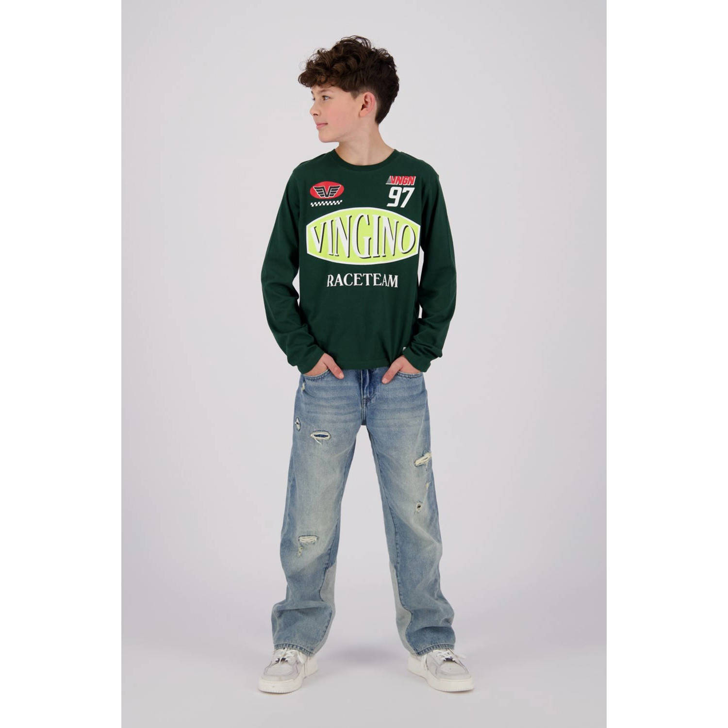 VINGINO longsleeve Groen Jongens Katoen Ronde hals Printopdruk 140