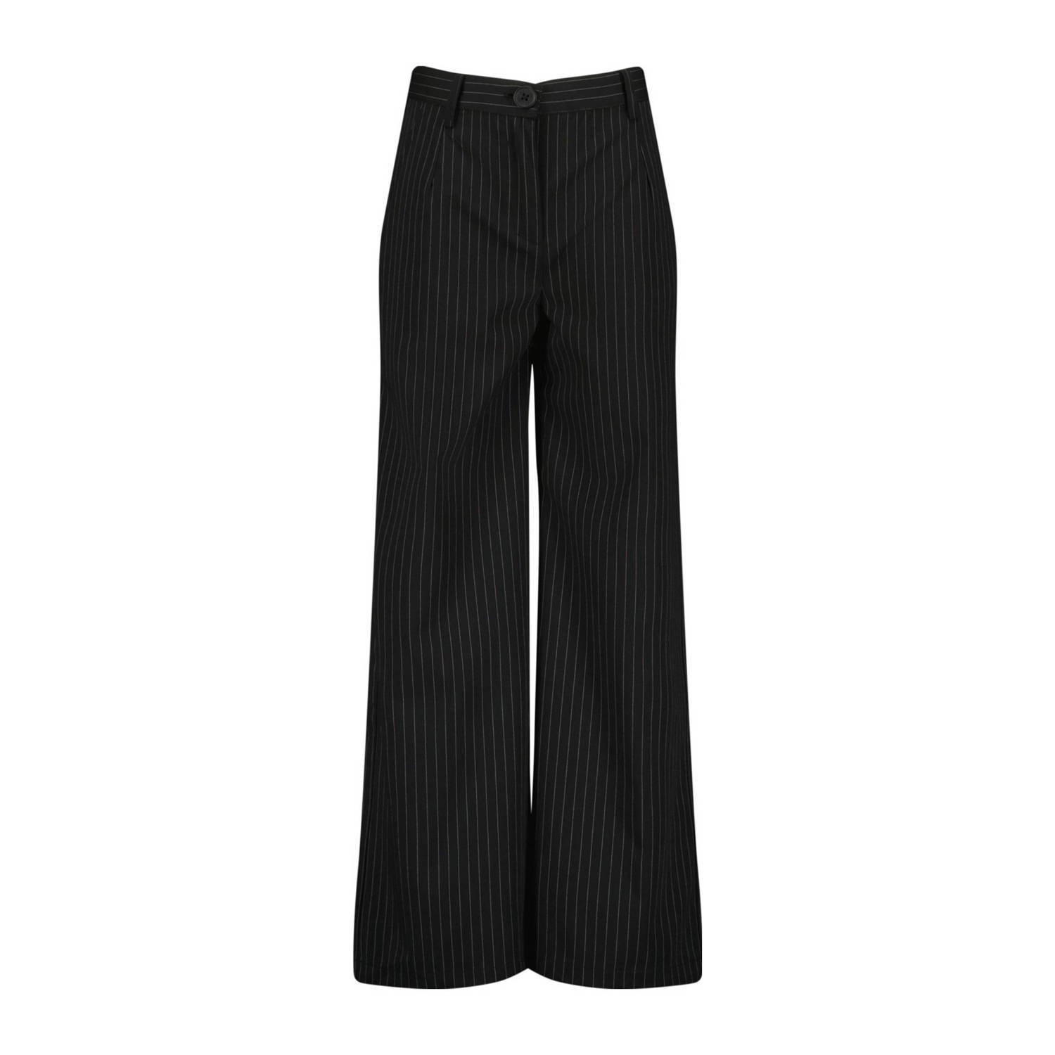 Vingino high waist straight fit broek Susie met krijtstreep zwart