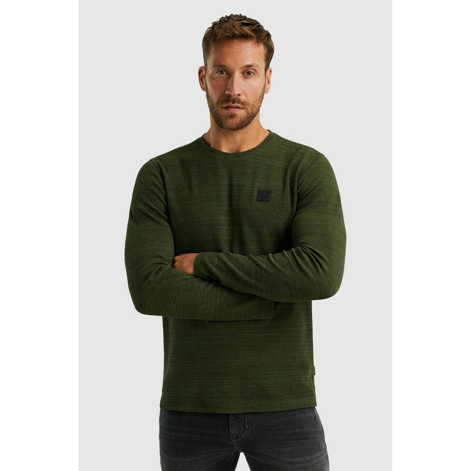 PME Legend gemêleerde regular fit longsleeve donkergroen