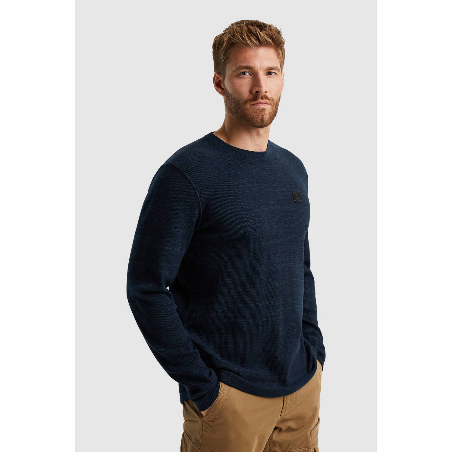 PME Legend gemêleerde regular fit longsleeve donkerblauw