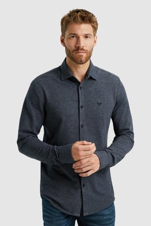 gemêleerd regular fit overhemd donkerblauw