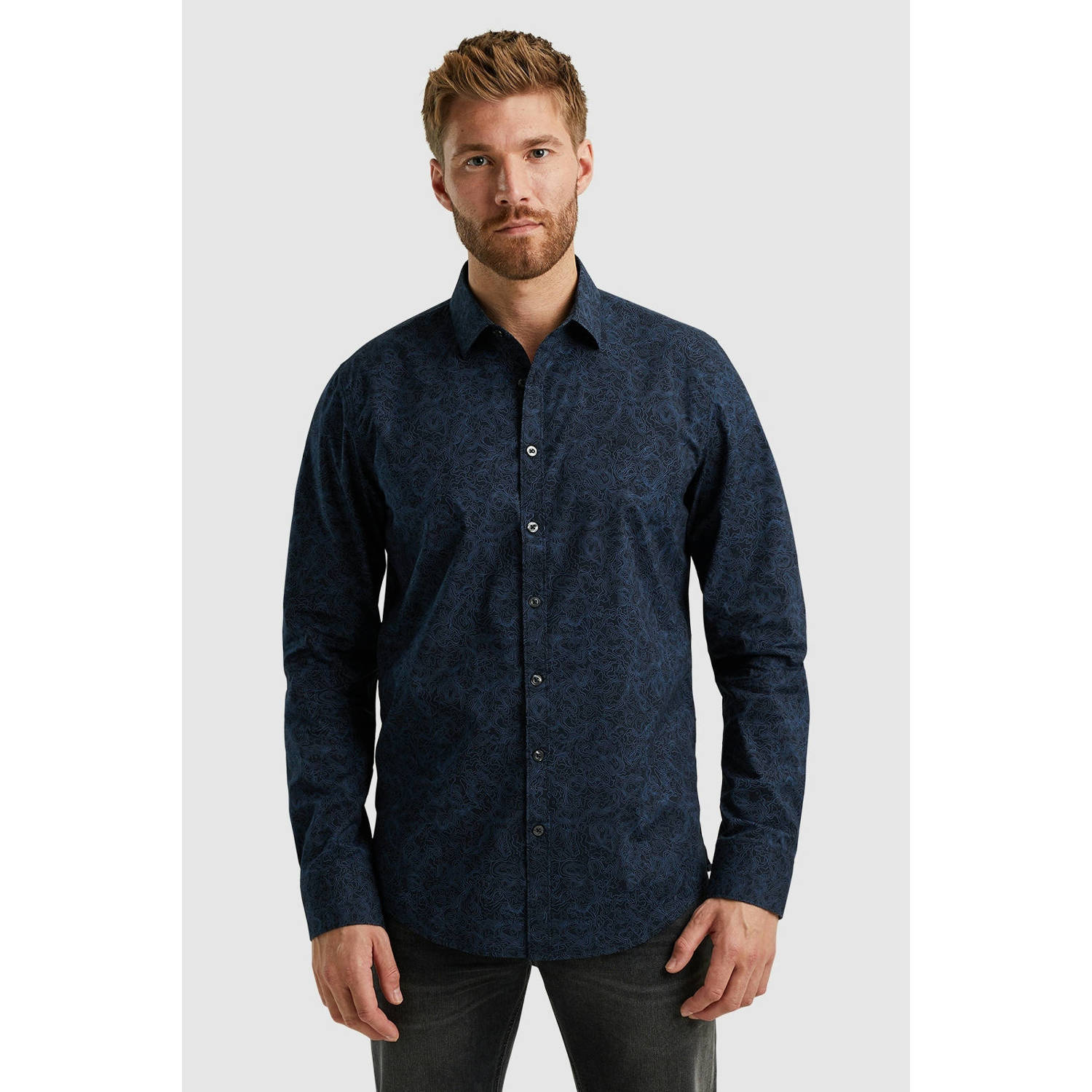PME Legend regular fit overhemd met all over print donkerblauw